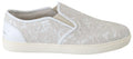 Dolce & Gabbana White Leather Lace Slip-On Loafers Shoes