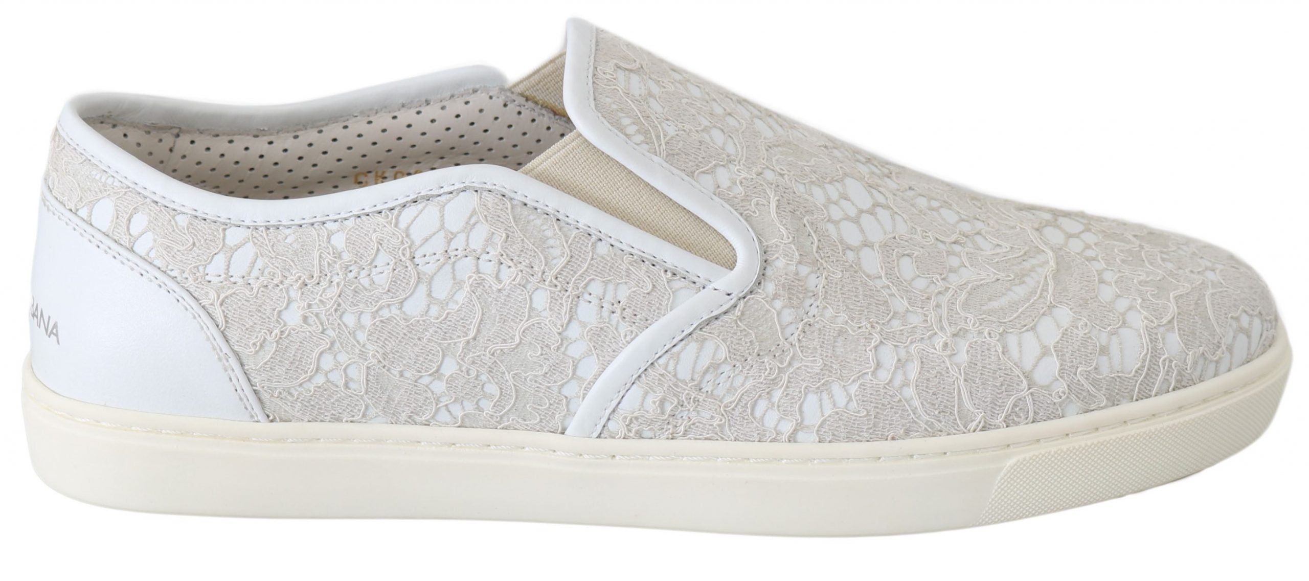 Dolce & Gabbana White Leather Lace Slip-On Loafers Shoes
