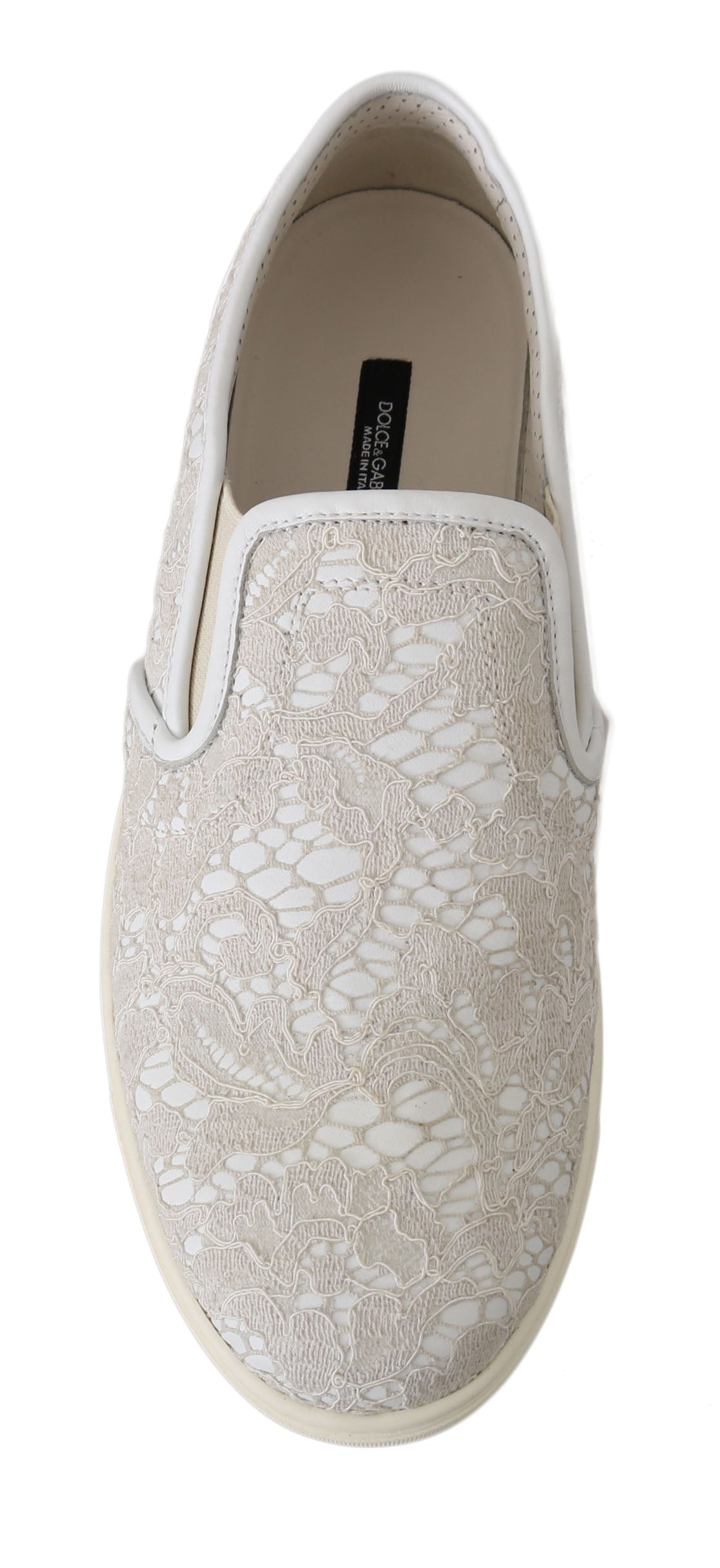 Dolce & Gabbana White Leather Lace Slip-On Loafers Shoes