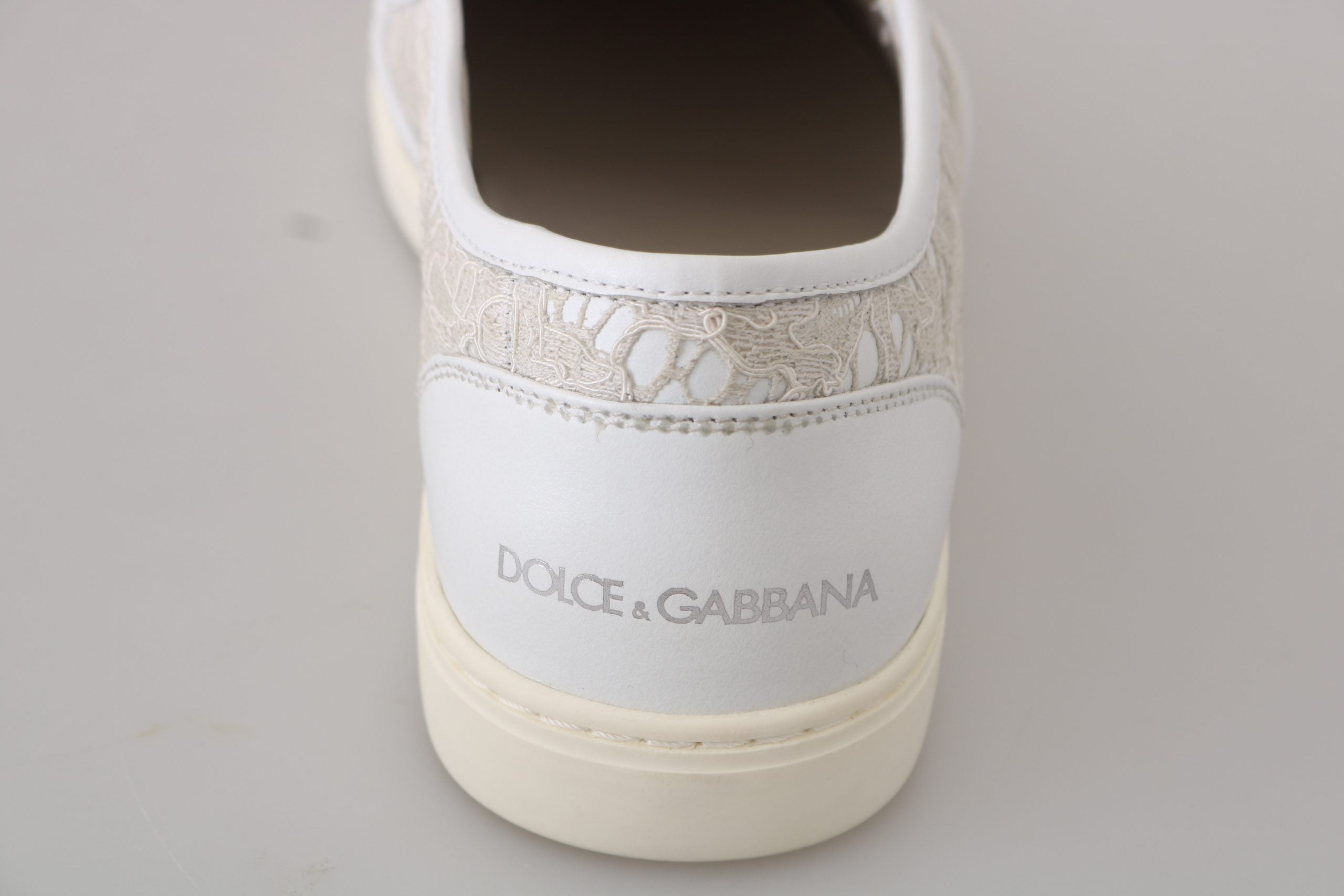 Dolce & Gabbana White Leather Lace Slip-On Loafers Shoes
