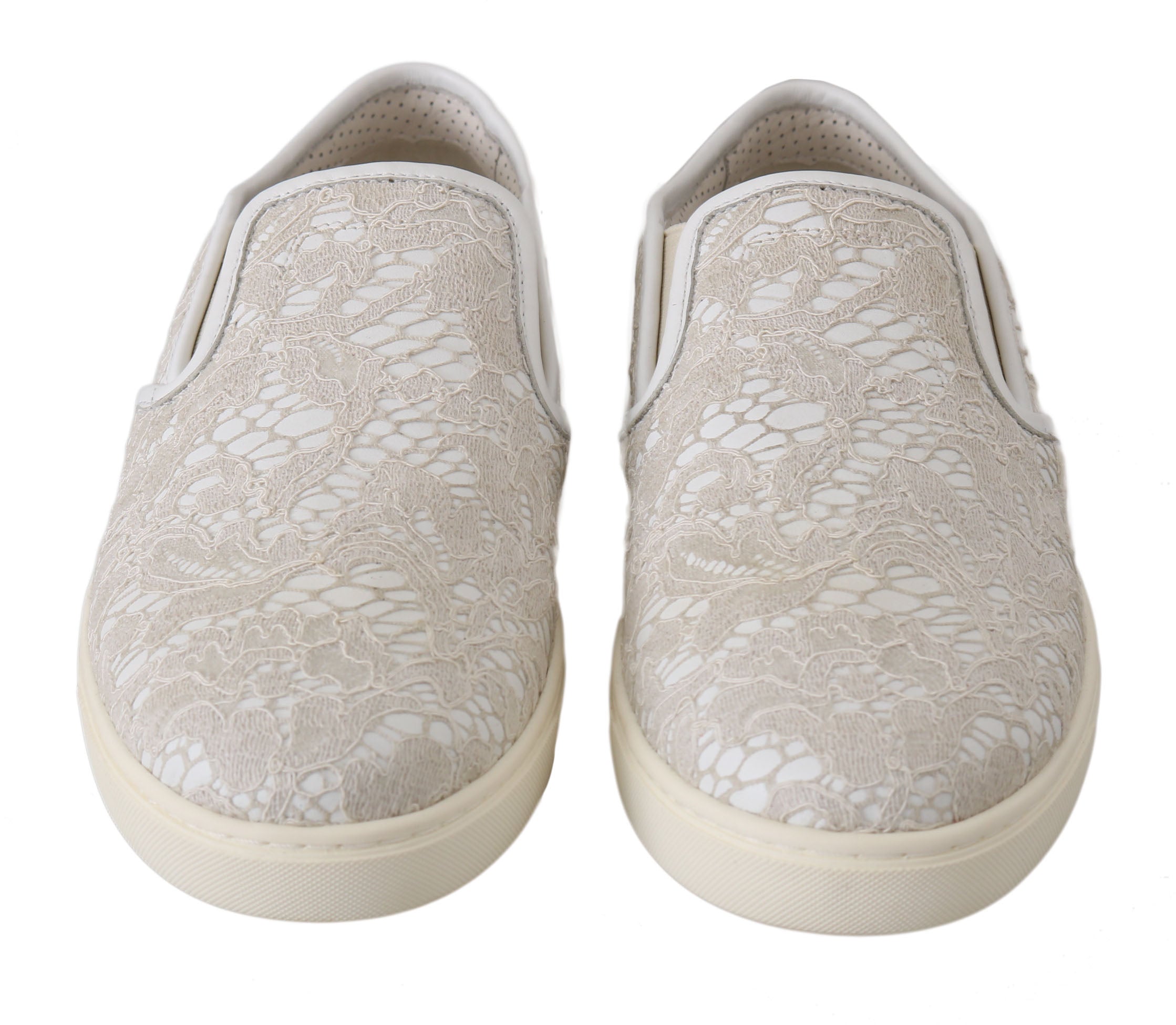 Dolce & Gabbana White Leather Lace Slip-On Loafers Shoes
