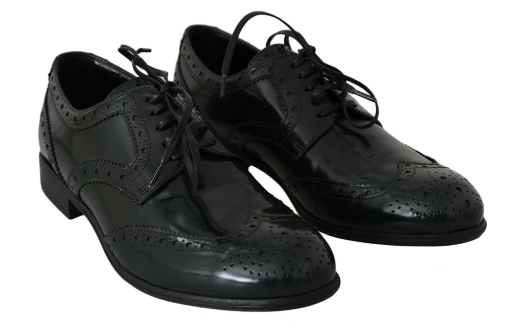 Dolce & Gabbana Green Leather Brogue Oxford Wingtip Shoes