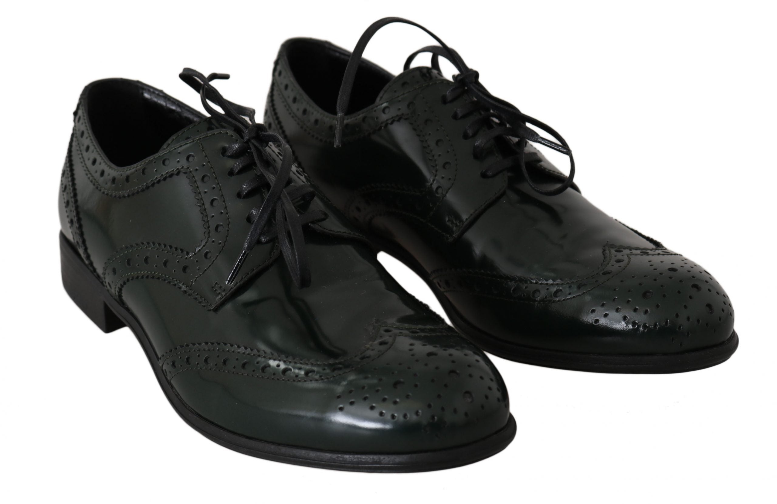 Dolce & Gabbana Green Leather Brogue Oxford Wingtip Shoes