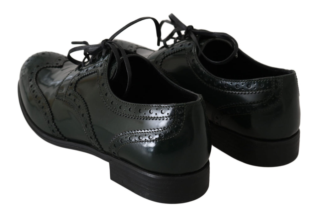 Dolce & Gabbana Green Leather Brogue Oxford Wingtip Shoes
