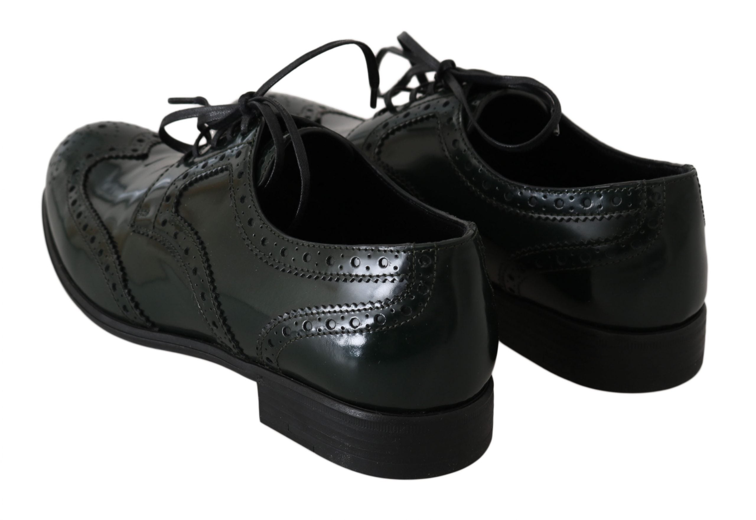 Dolce & Gabbana Green Leather Brogue Oxford Wingtip Shoes