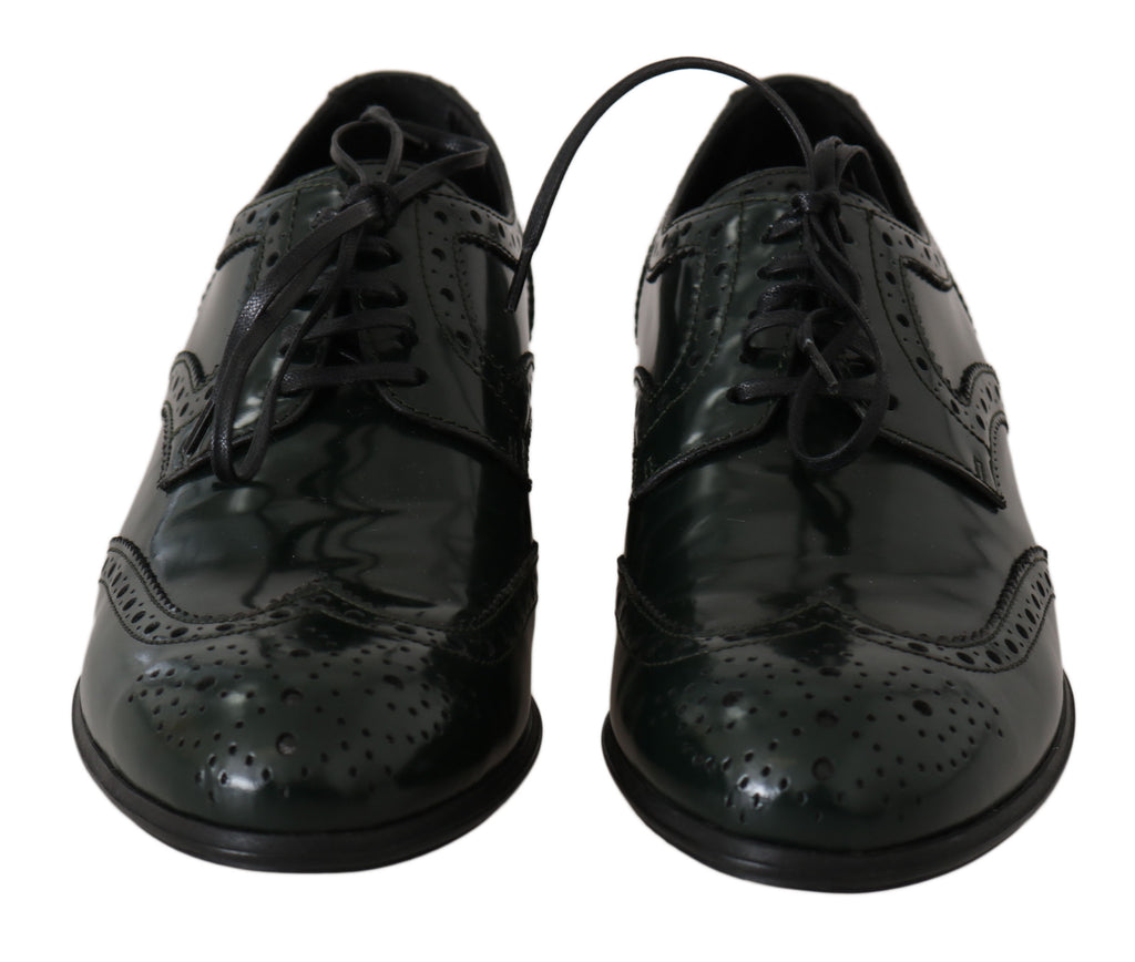 Dolce & Gabbana Green Leather Brogue Oxford Wingtip Shoes