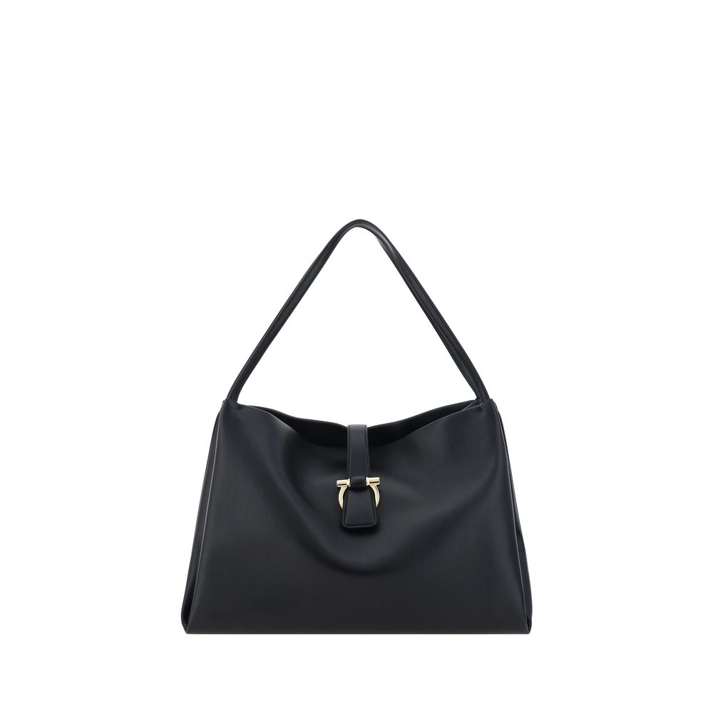 Ferragamo Schwarze Kalbsleder Bos Taurus Handtasche