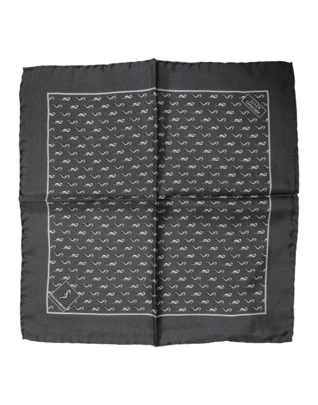 Dolce & Gabbana Schwarzer Fischdruck Seide Quadrat Männer Foulard Schal
