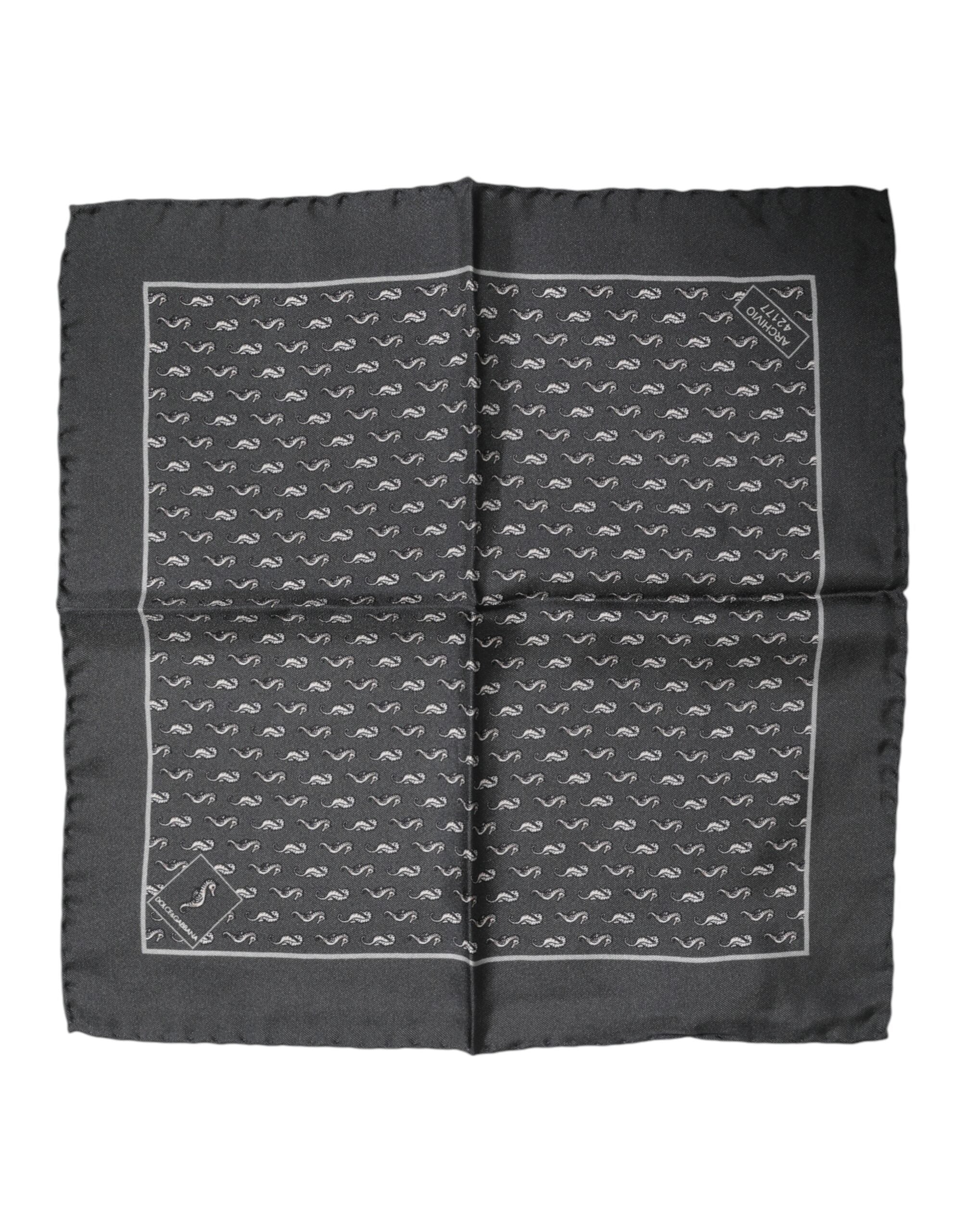 Dolce & Gabbana Schwarzer Fischdruck Seide Quadrat Männer Foulard Schal