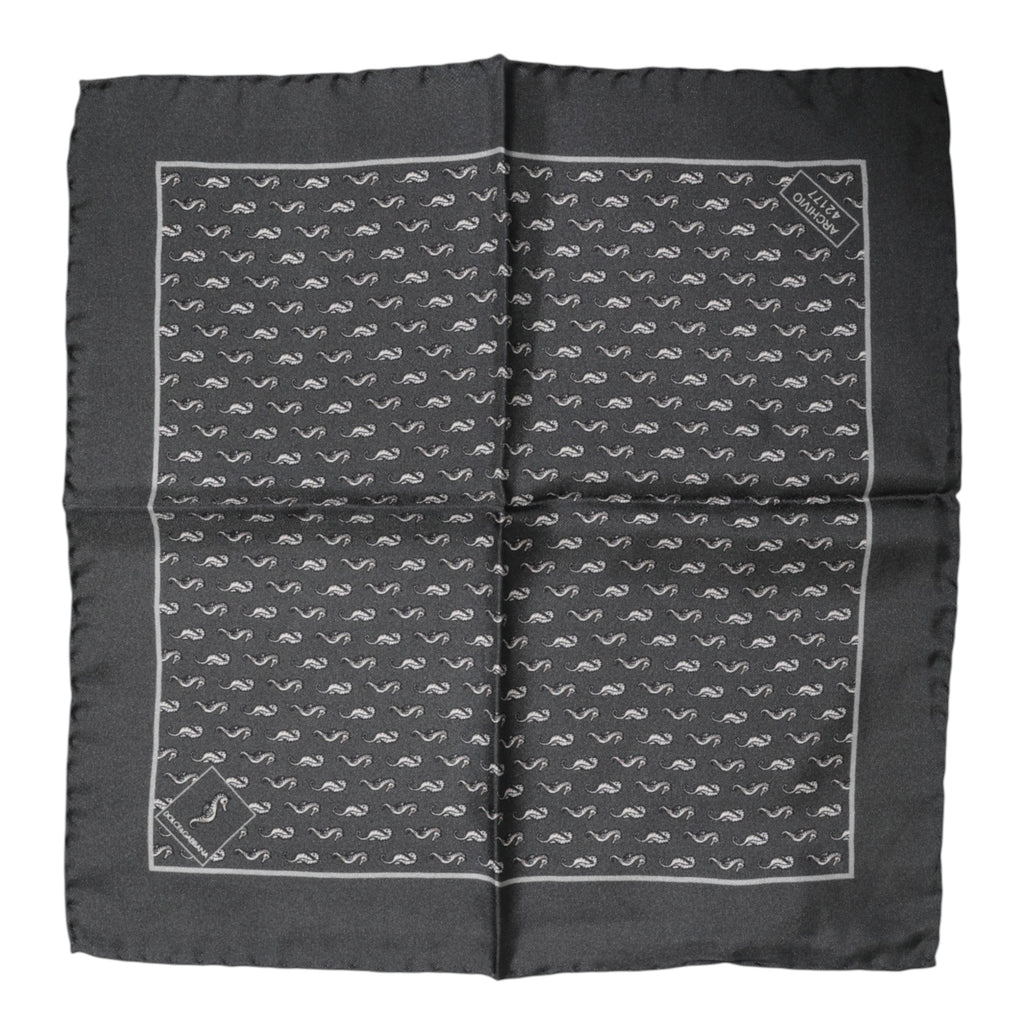 Dolce & Gabbana Schwarzer Fischdruck Seide Quadrat Männer Foulard Schal
