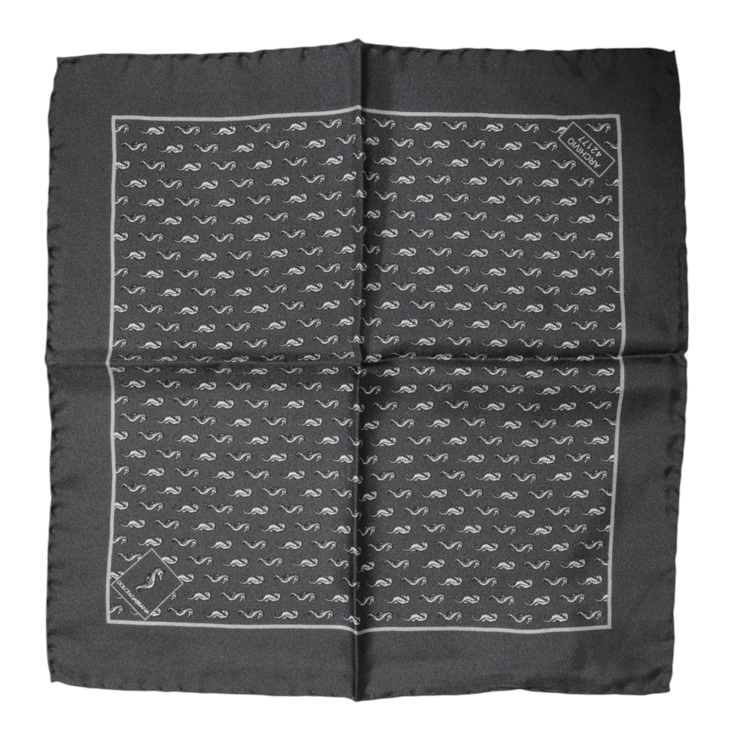 Dolce & Gabbana Schwarzer Fischdruck Seide Quadrat Männer Foulard Schal