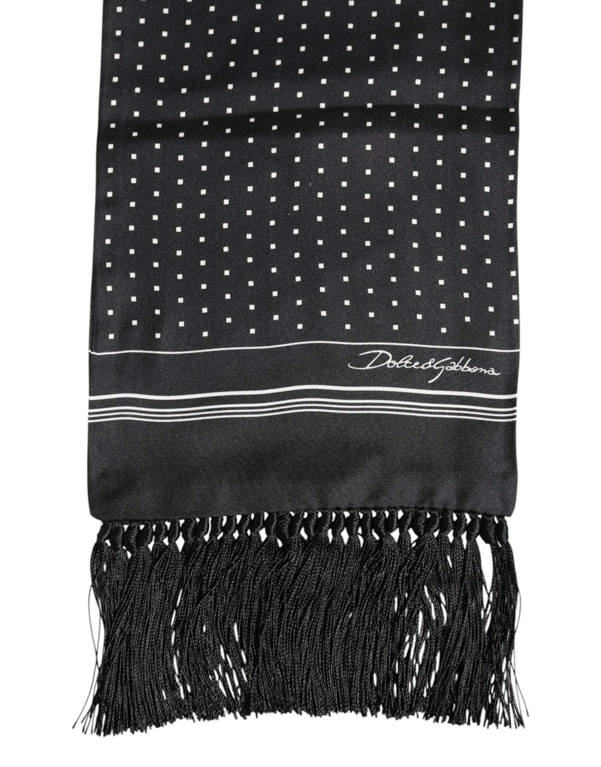 Dolce & Gabbana Black White Polka Dot Fringed Foulard Scarf