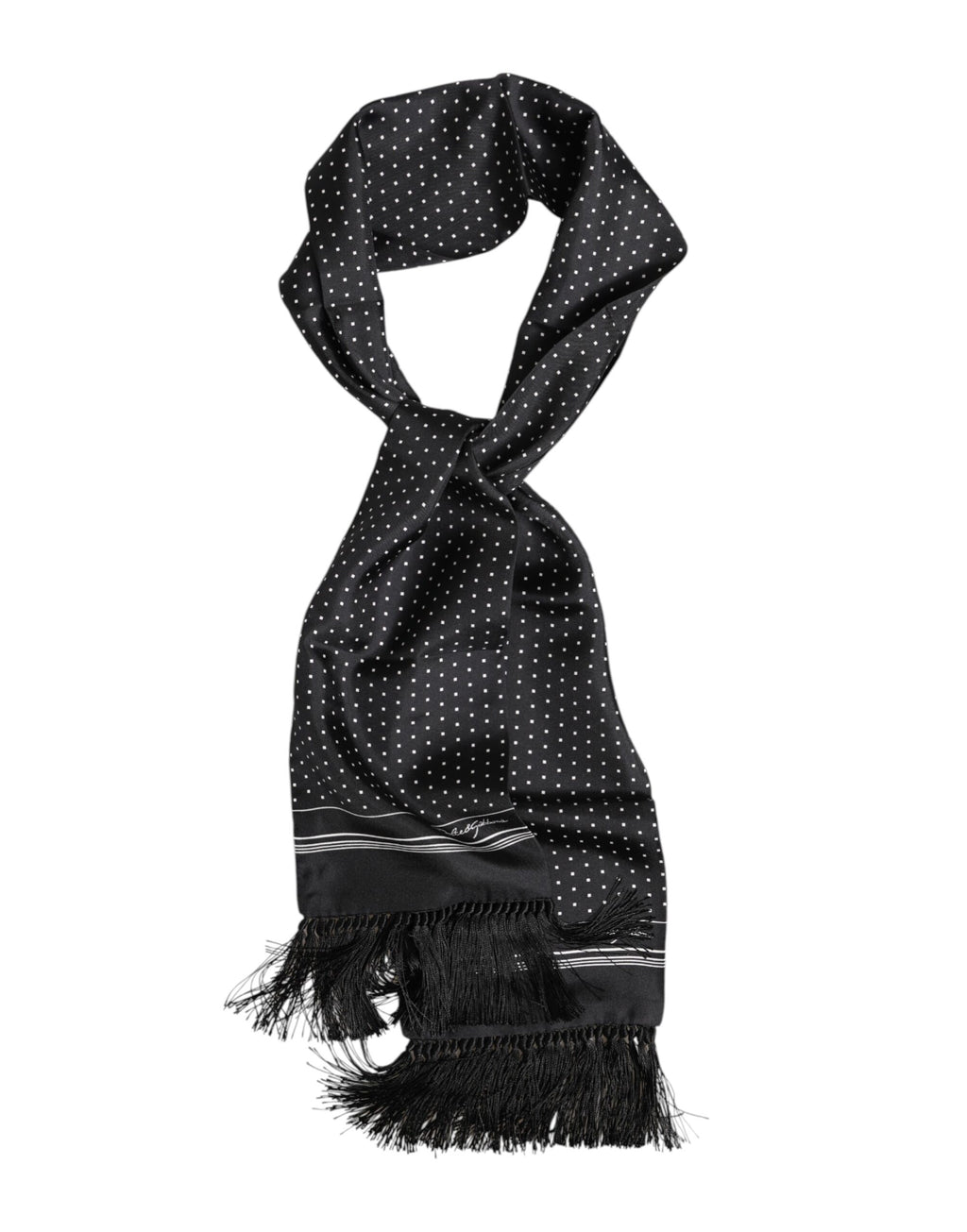 Dolce & Gabbana Black White Polka Dot Fringed Foulard Scarf