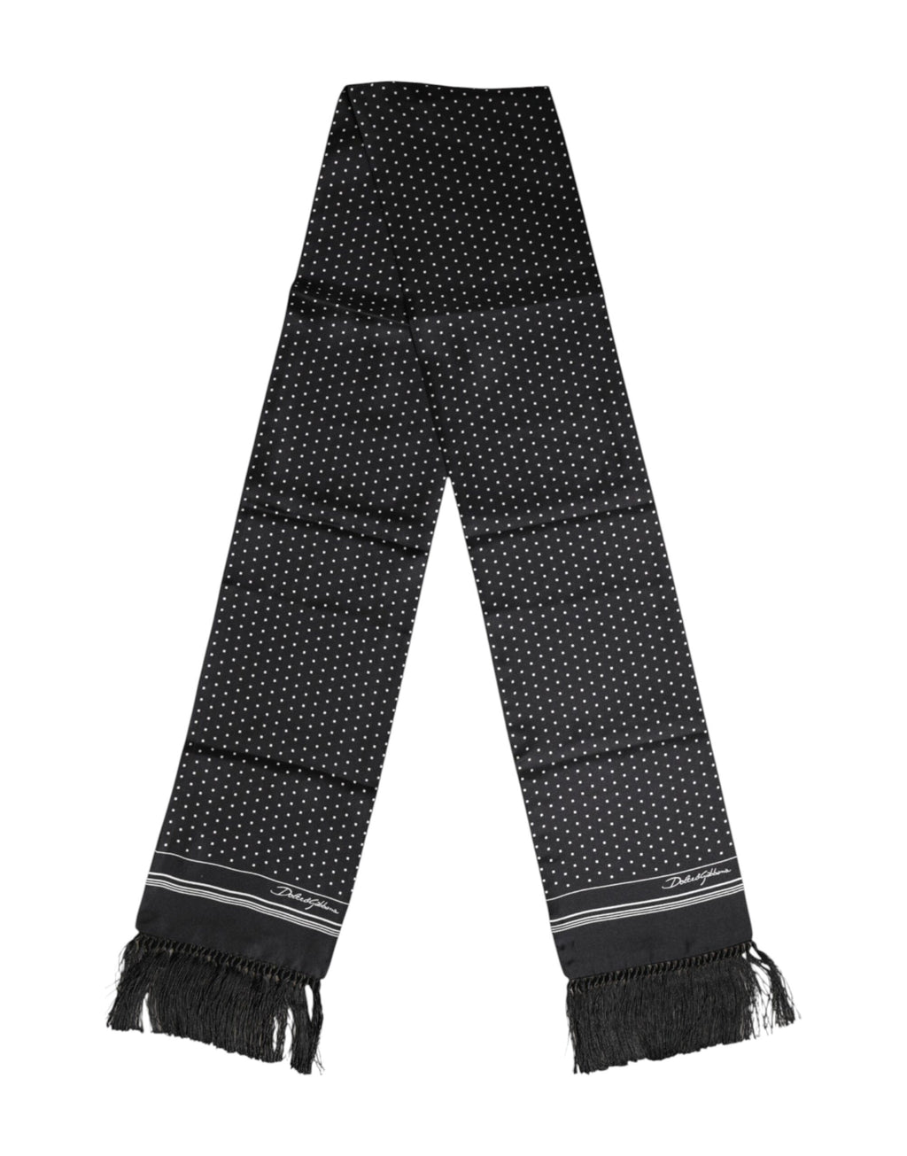 Dolce & Gabbana Black White Polka Dot Fringed Foulard Scarf