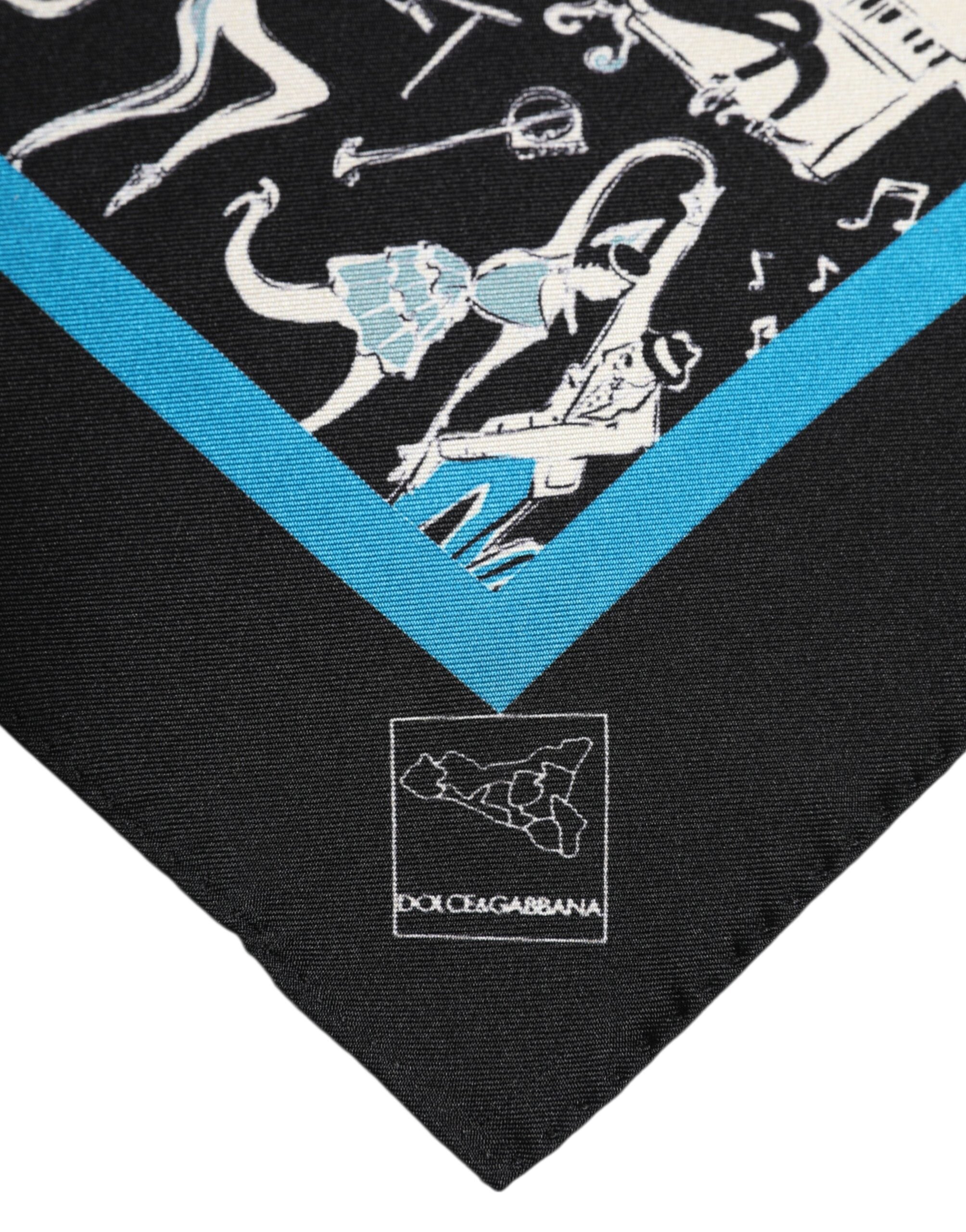 Dolce & Gabbana Black Jazz Club Silk Square Men's Foulard Scarf