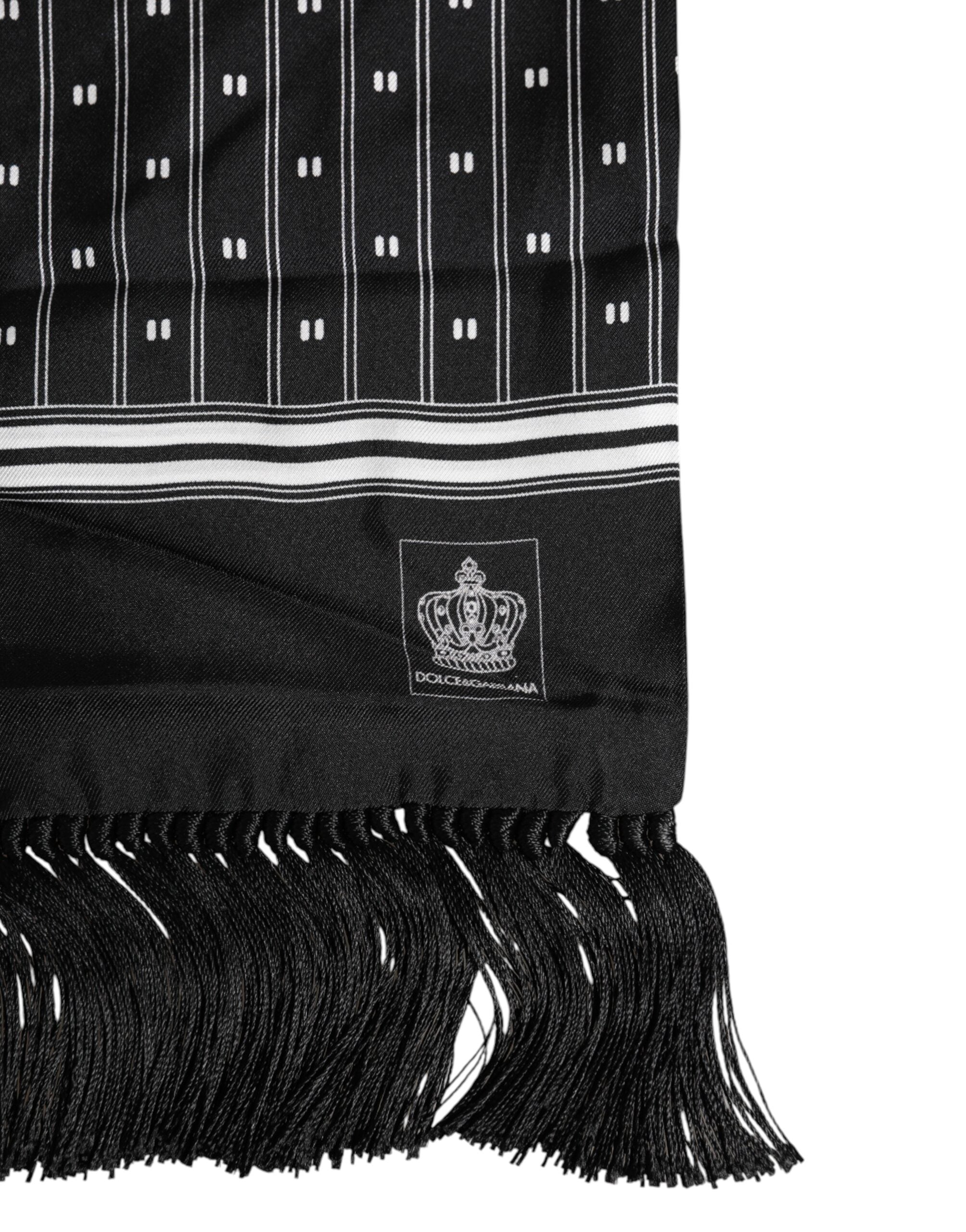 Dolce & Gabbana Schwarz Seide gedruckt Fransen Männer Foulard Schal