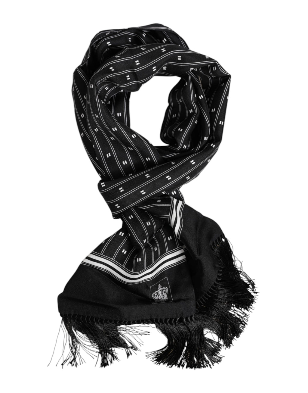 Dolce & Gabbana Schwarz Seide gedruckt Fransen Männer Foulard Schal