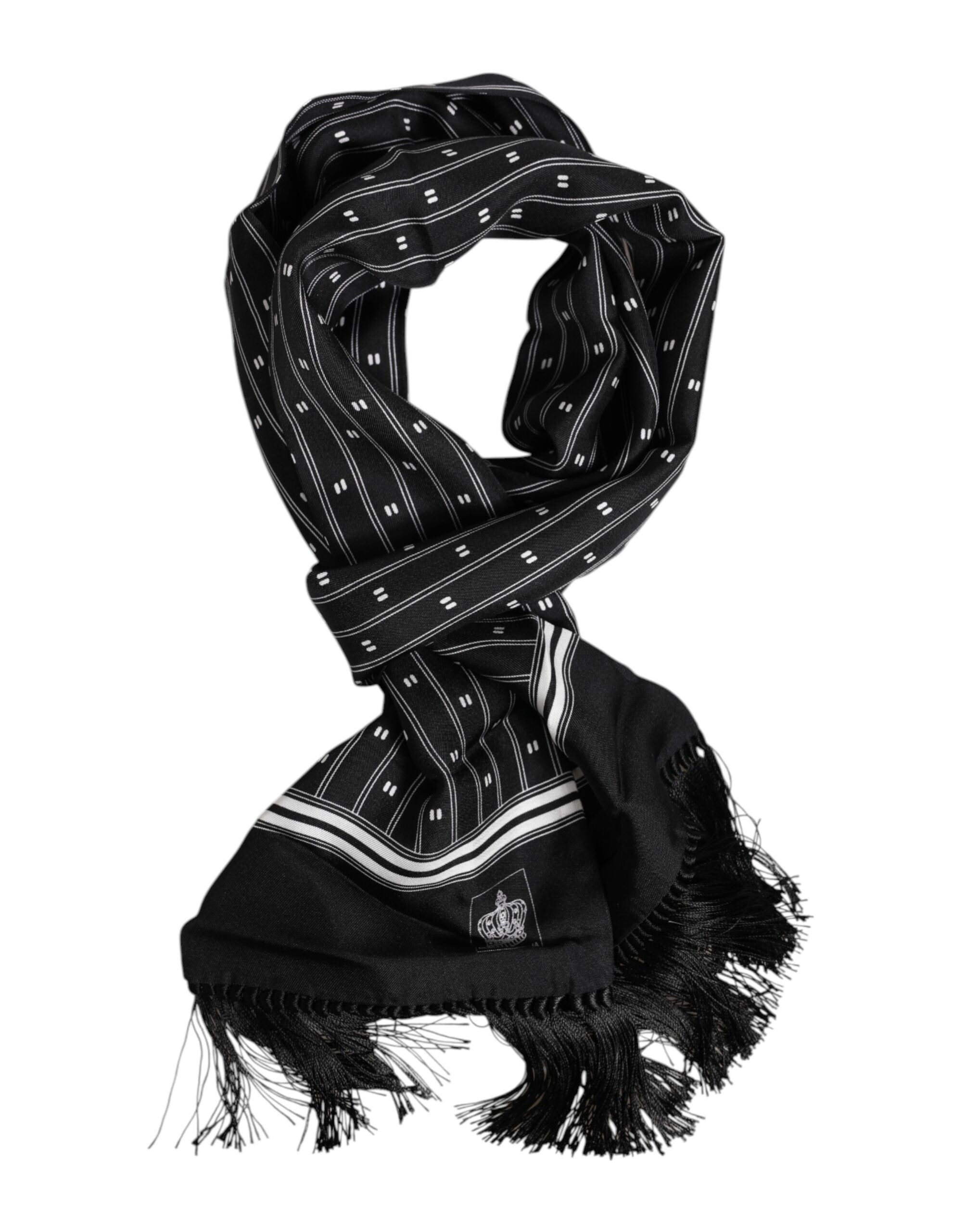Dolce & Gabbana Schwarz Seide gedruckt Fransen Männer Foulard Schal