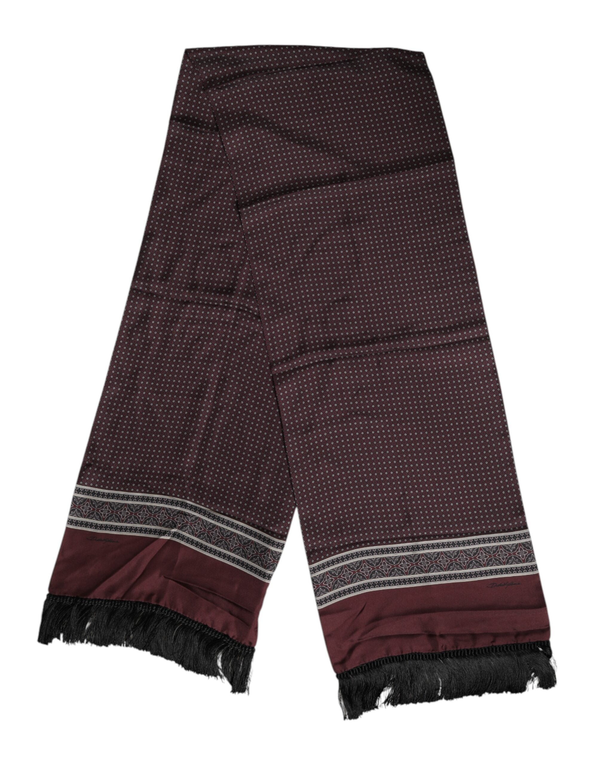 Dolce & Gabbana Chestnut Polka-Dot Silk Fringe Foulard Scarf