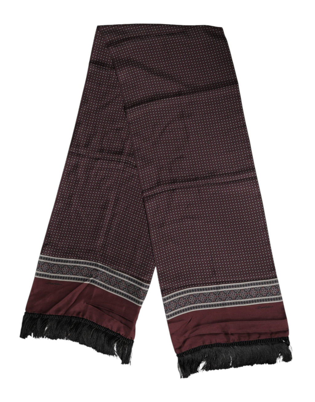 Dolce & Gabbana Chestnut Polka-Dot Silk Fringe Foulard Scarf
