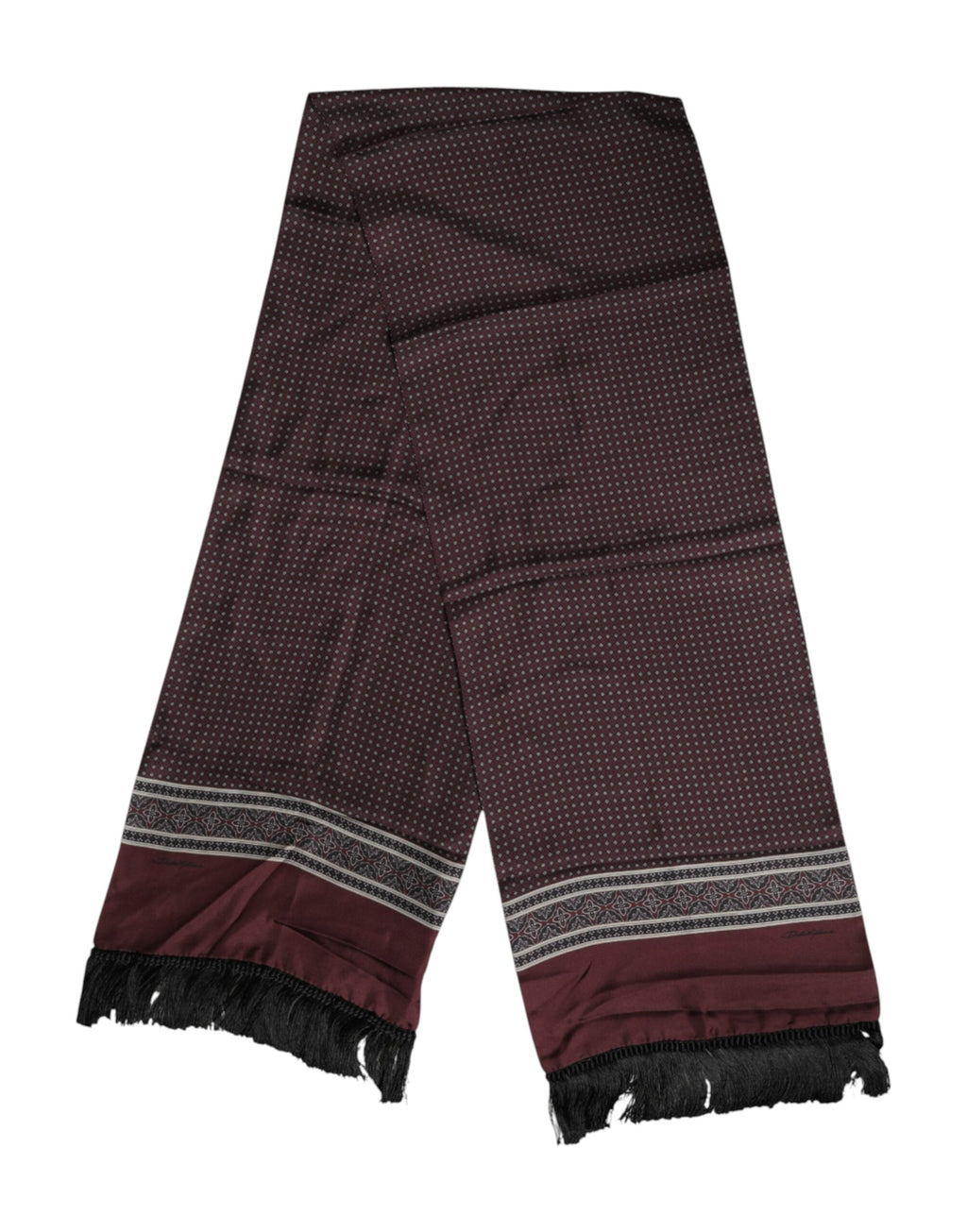 Dolce & Gabbana Chestnut Polka-Dot Silk Fringe Foulard Scarf