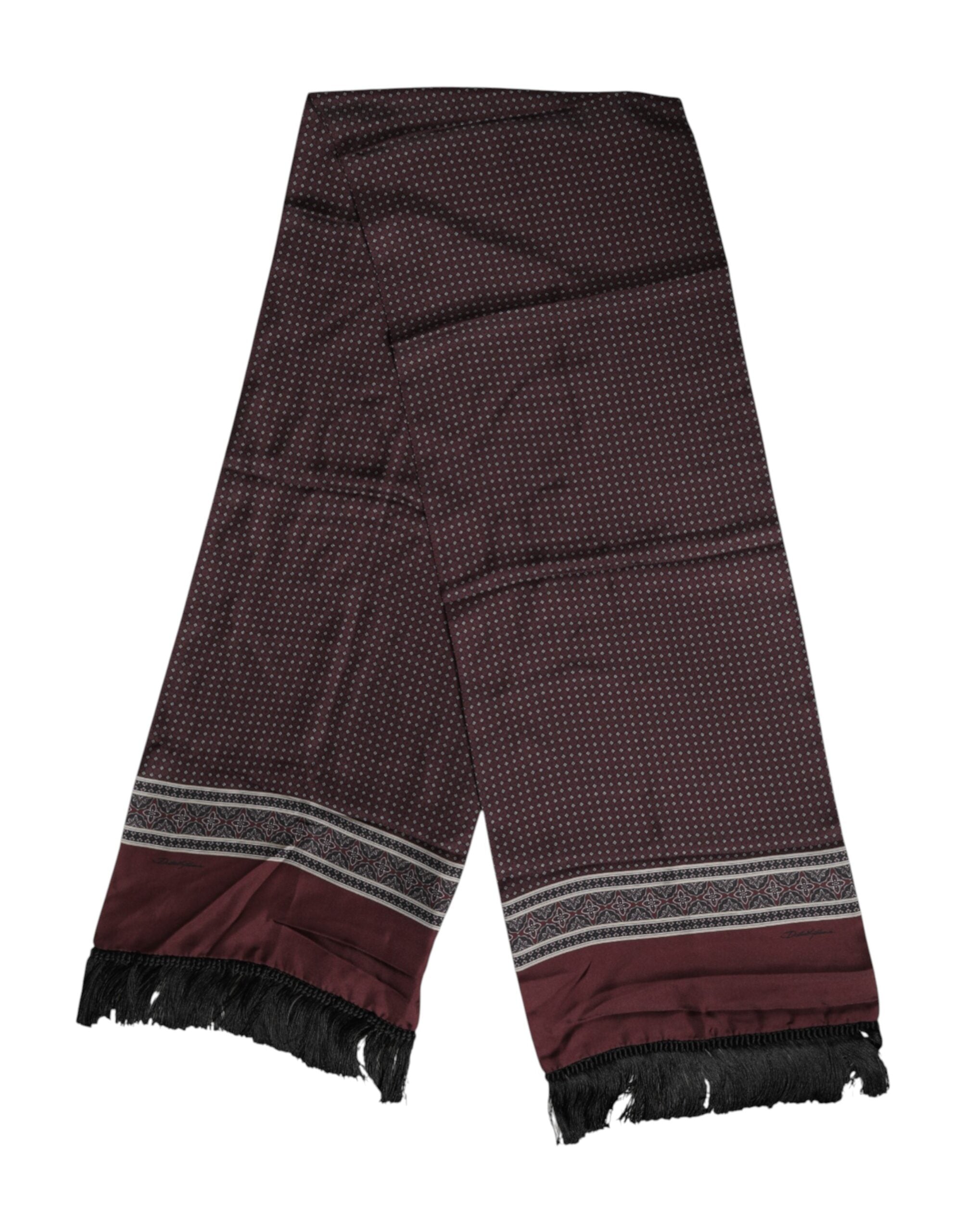 Dolce & Gabbana Chestnut Polka-Dot Silk Fringe Foulard Scarf