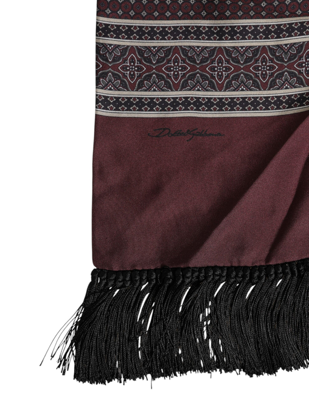 Dolce & Gabbana Chestnut Polka-Dot Silk Fringe Foulard Scarf