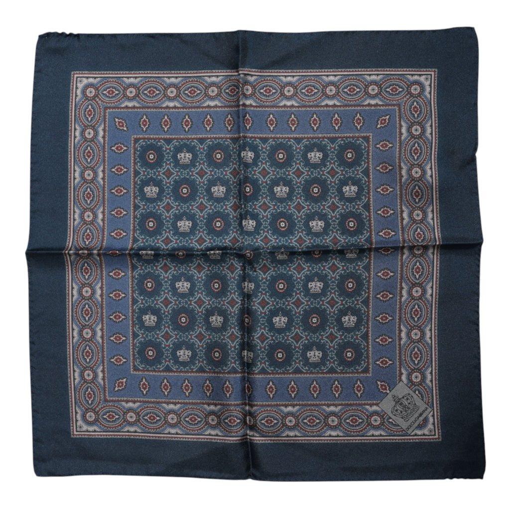 Dolce & Gabbana Blue Printed Silk Square Men's Foulard Scarf