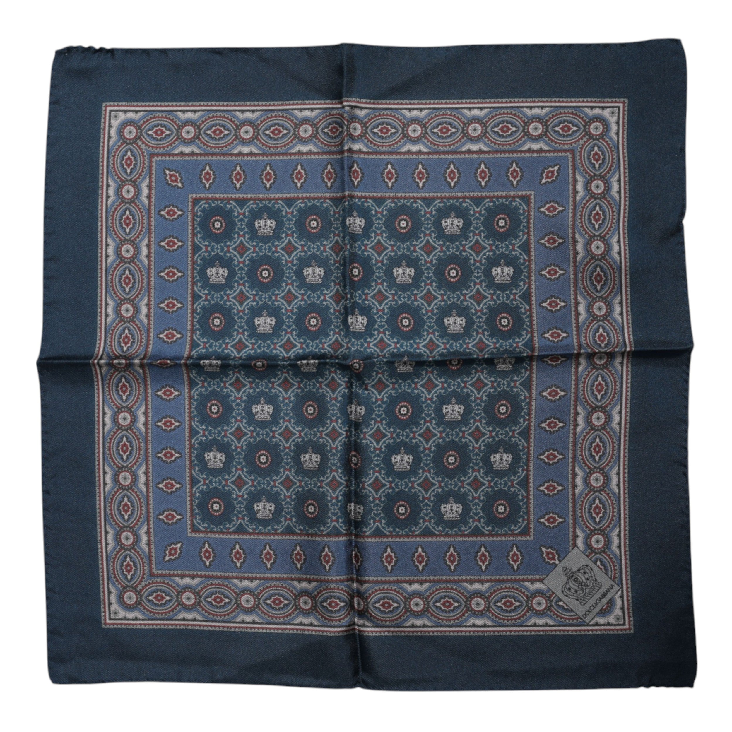Dolce & Gabbana Blue Printed Silk Square Men's Foulard Scarf