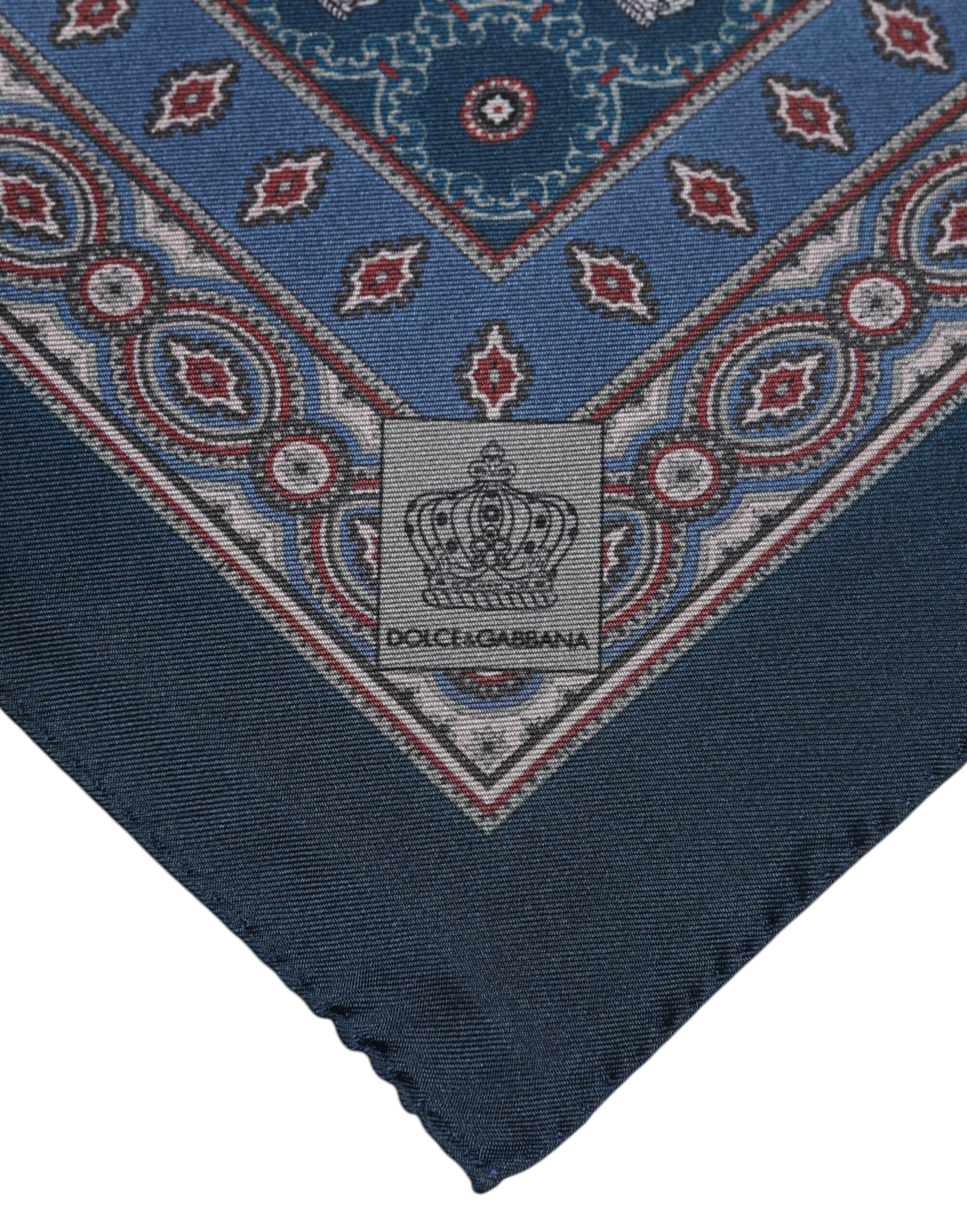 Dolce & Gabbana Blue Printed Silk Square Men's Foulard Scarf