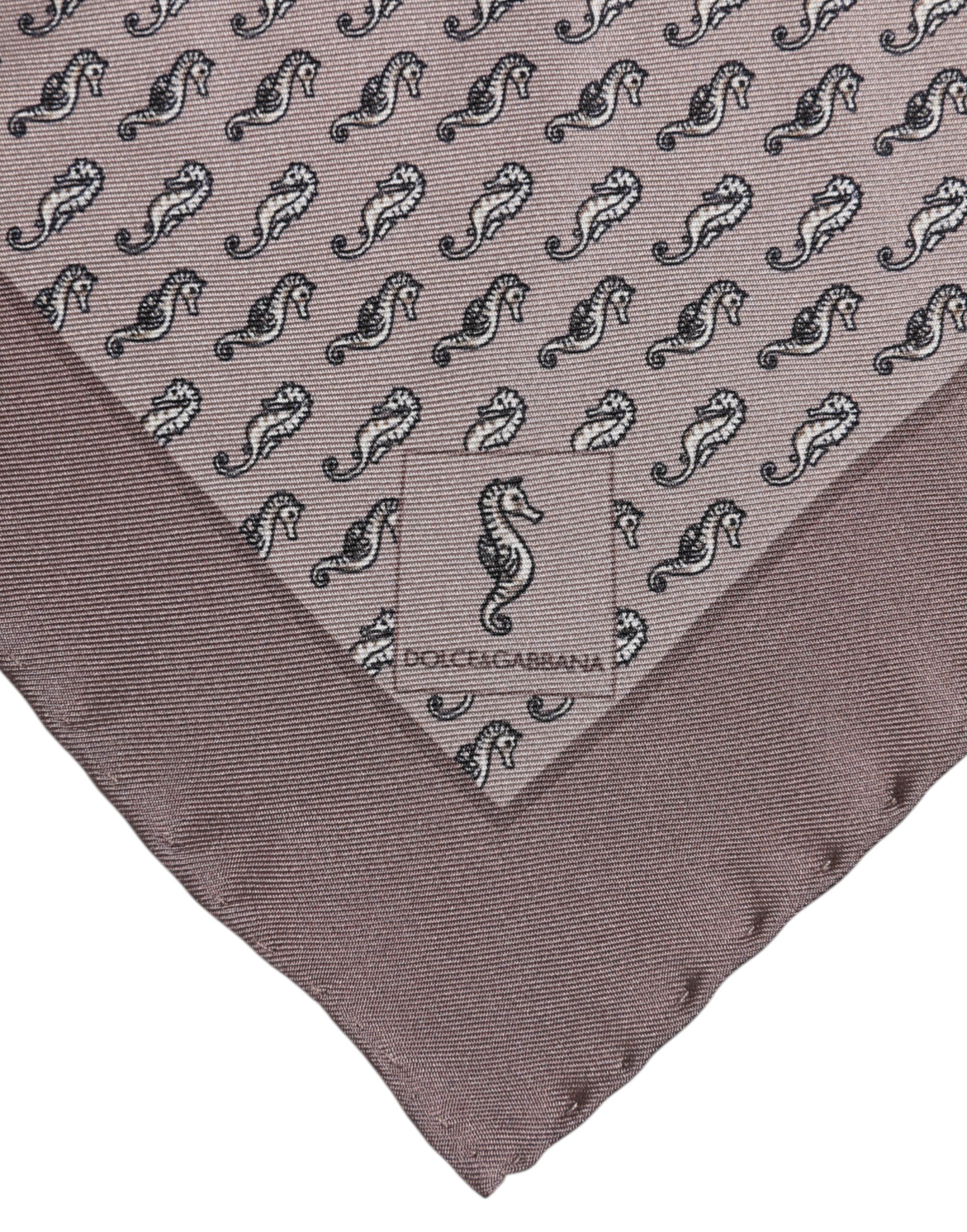Dolce & Gabbana Brown Seahorse Silk Scarf Square Foulard