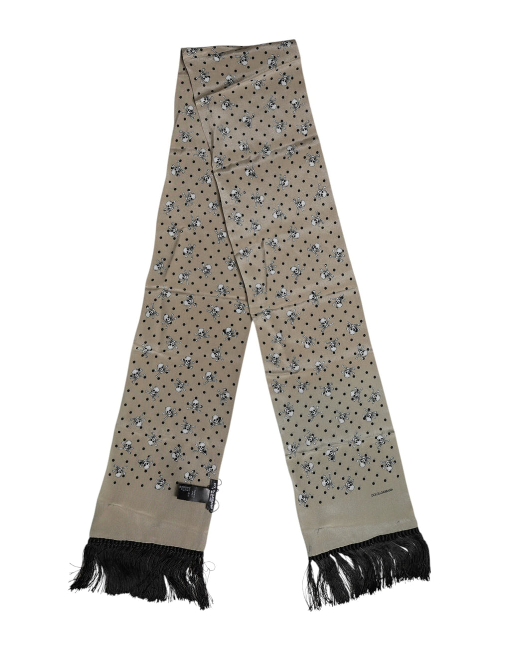 Dolce & Gabbana Gray Skull Silk Fringe Men's Foulard Scarf