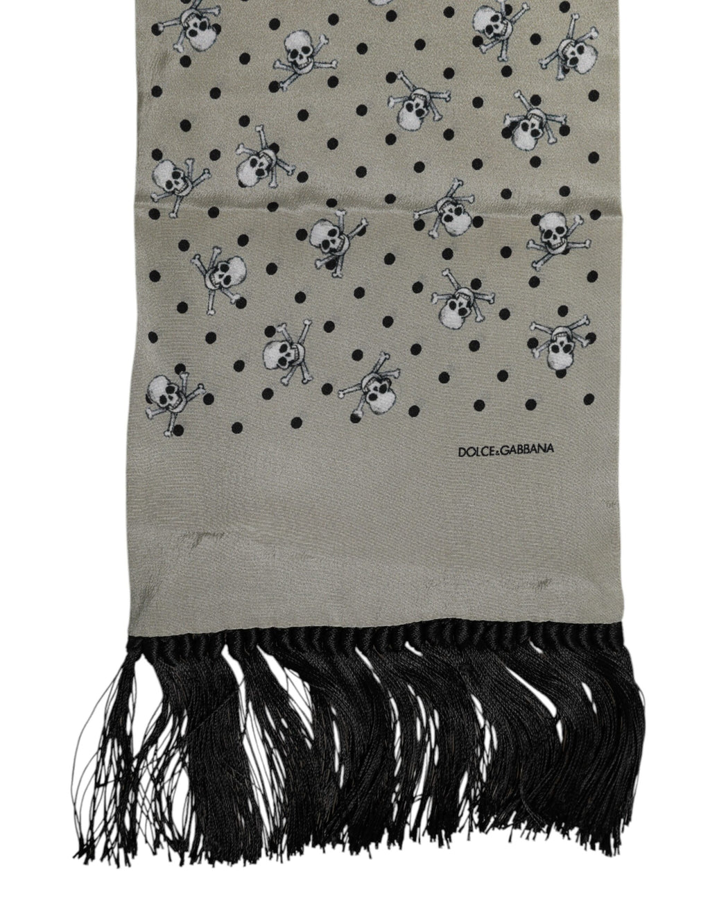 Dolce & Gabbana Gray Skull Silk Fringe Men's Foulard Scarf