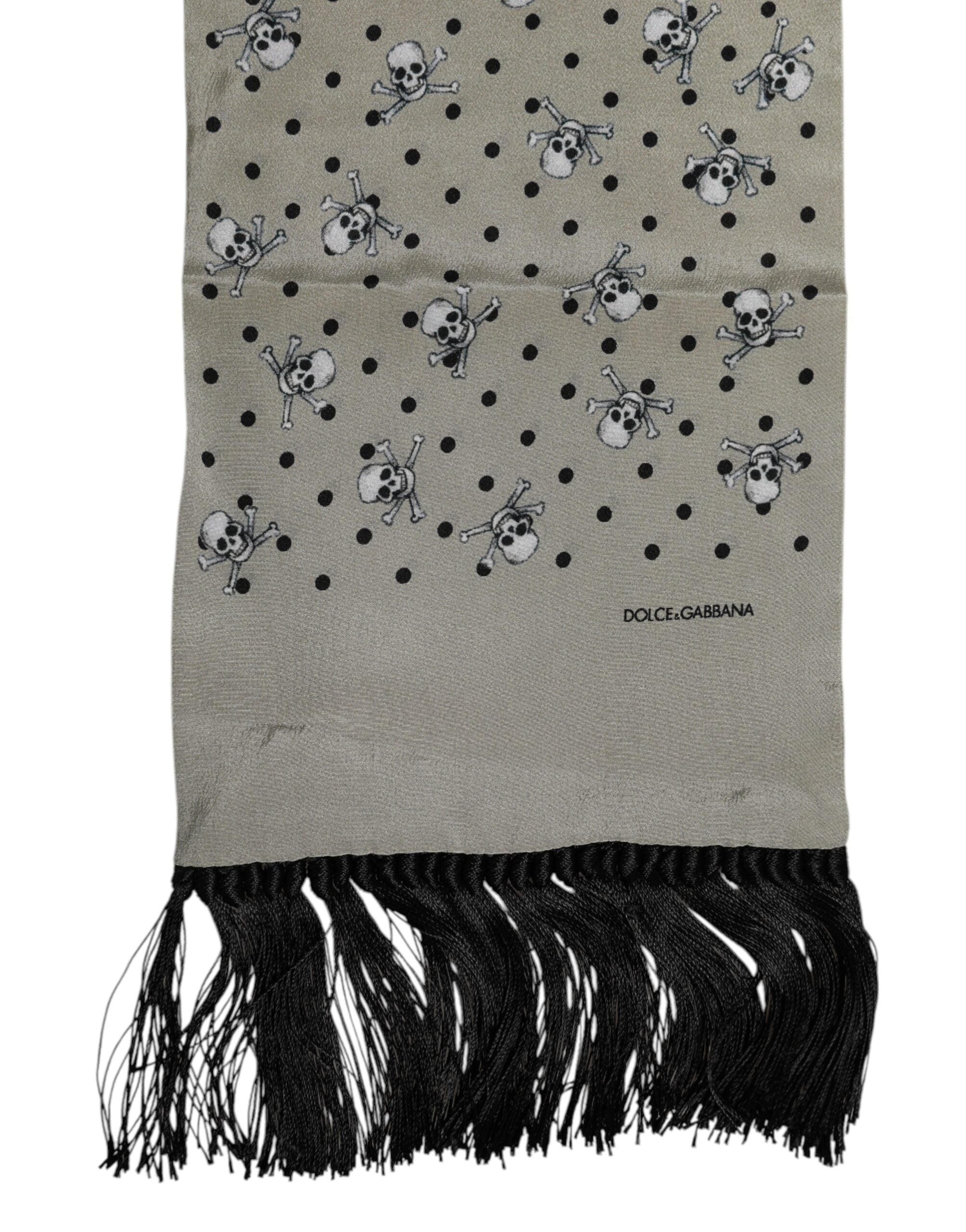Dolce & Gabbana Gray Skull Silk Fringe Men's Foulard Scarf