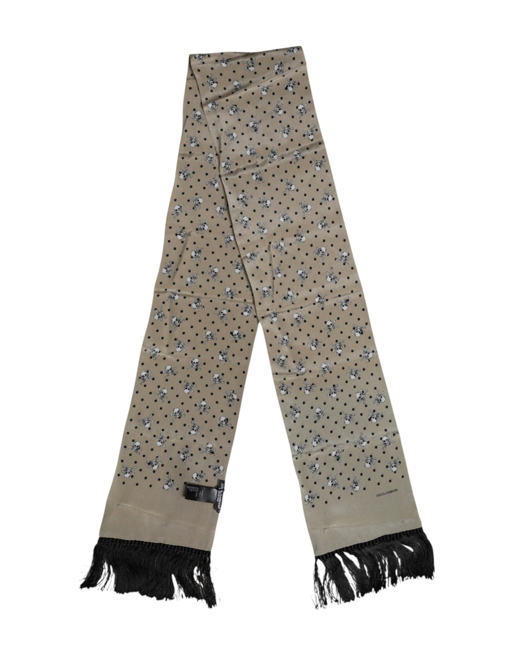 Dolce & Gabbana Gray Skull Silk Fringe Men's Foulard Scarf