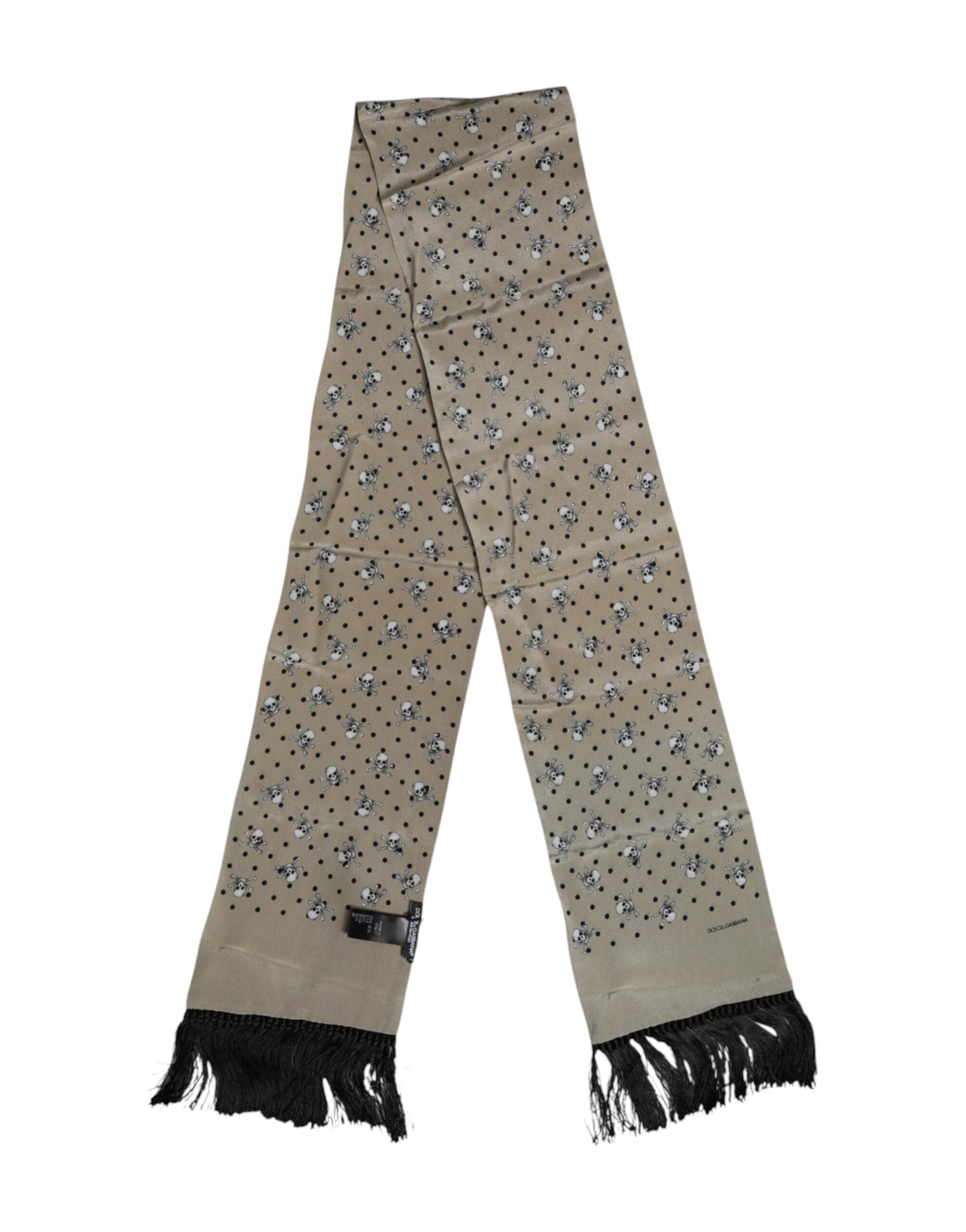 Dolce & Gabbana Gray Skull Silk Fringe Men's Foulard Scarf