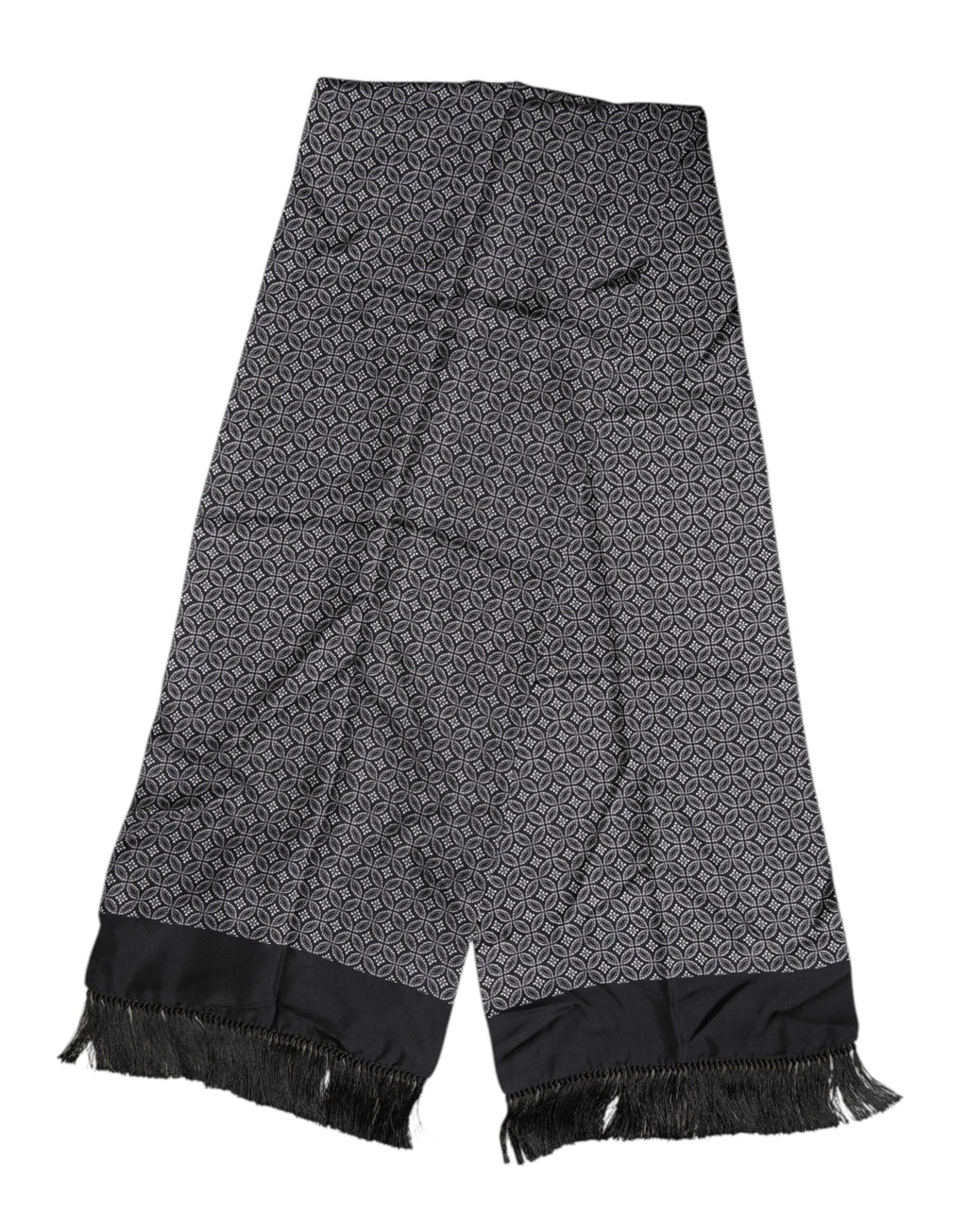 Dolce & Gabbana Black Patterned Fringe Men's Foulard Scarf