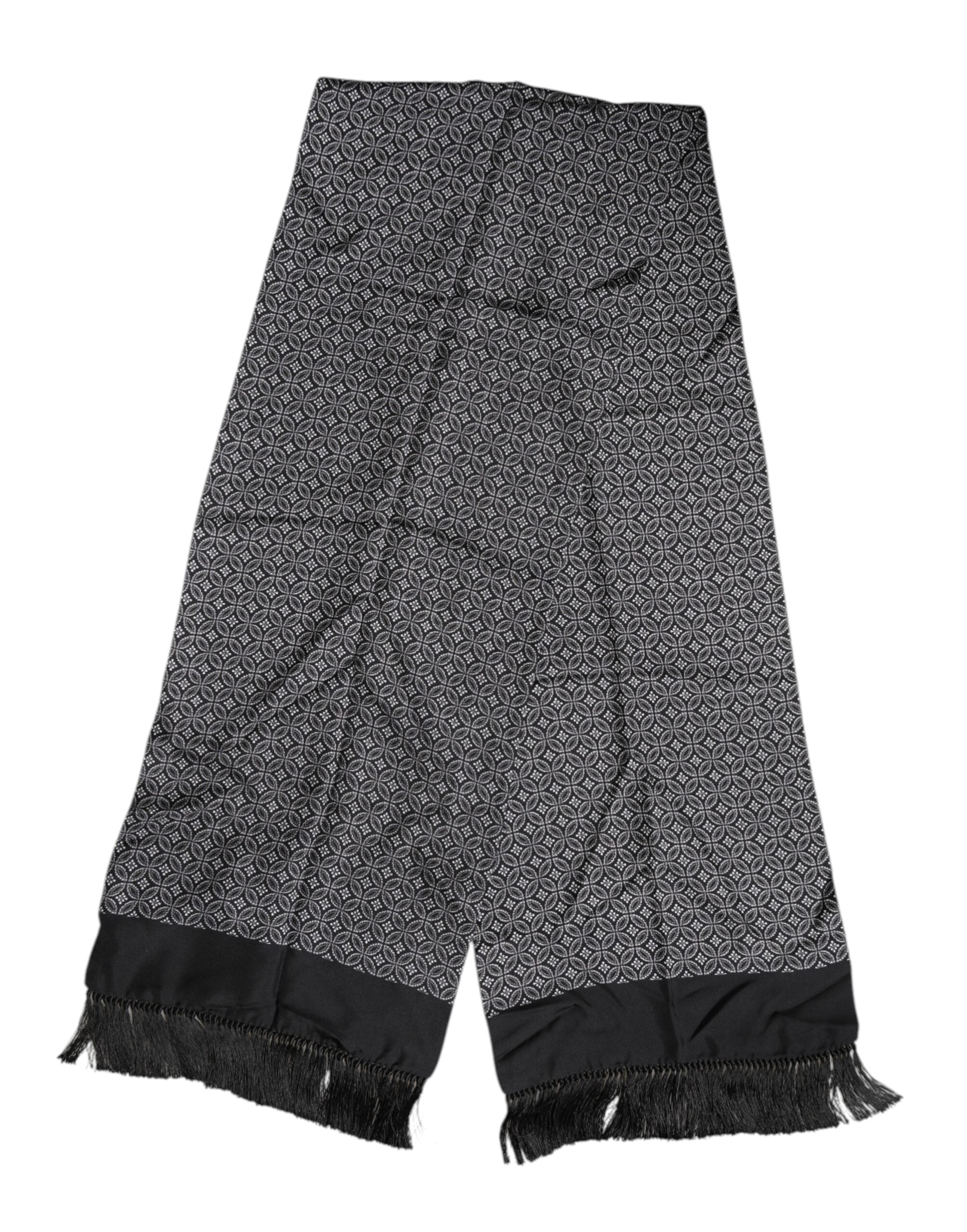 Dolce & Gabbana Black Patterned Fringe Men's Foulard Scarf