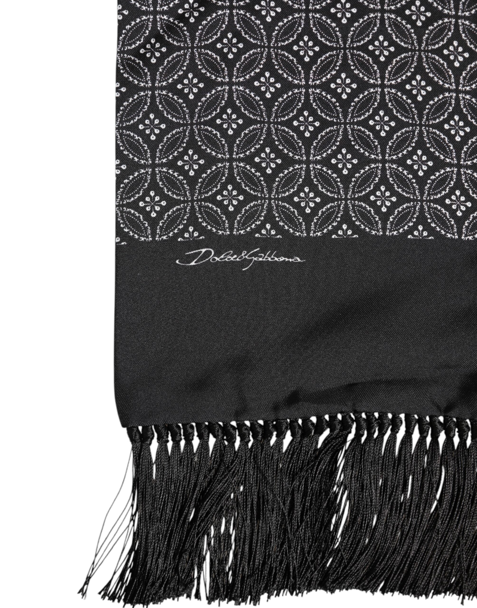 Dolce & Gabbana Black Patterned Fringe Men's Foulard Scarf