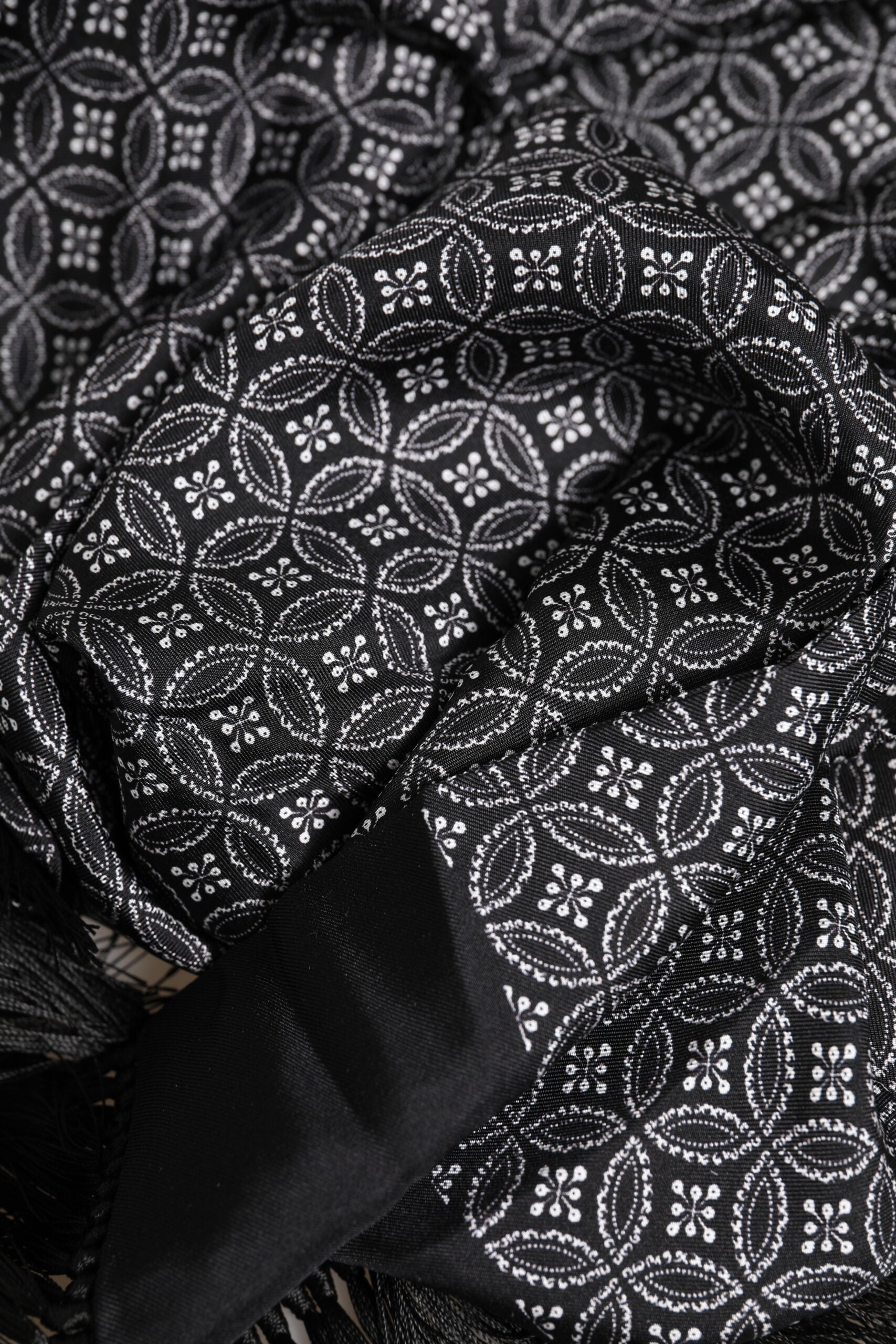 Dolce & Gabbana Black Patterned Fringe Men's Foulard Scarf