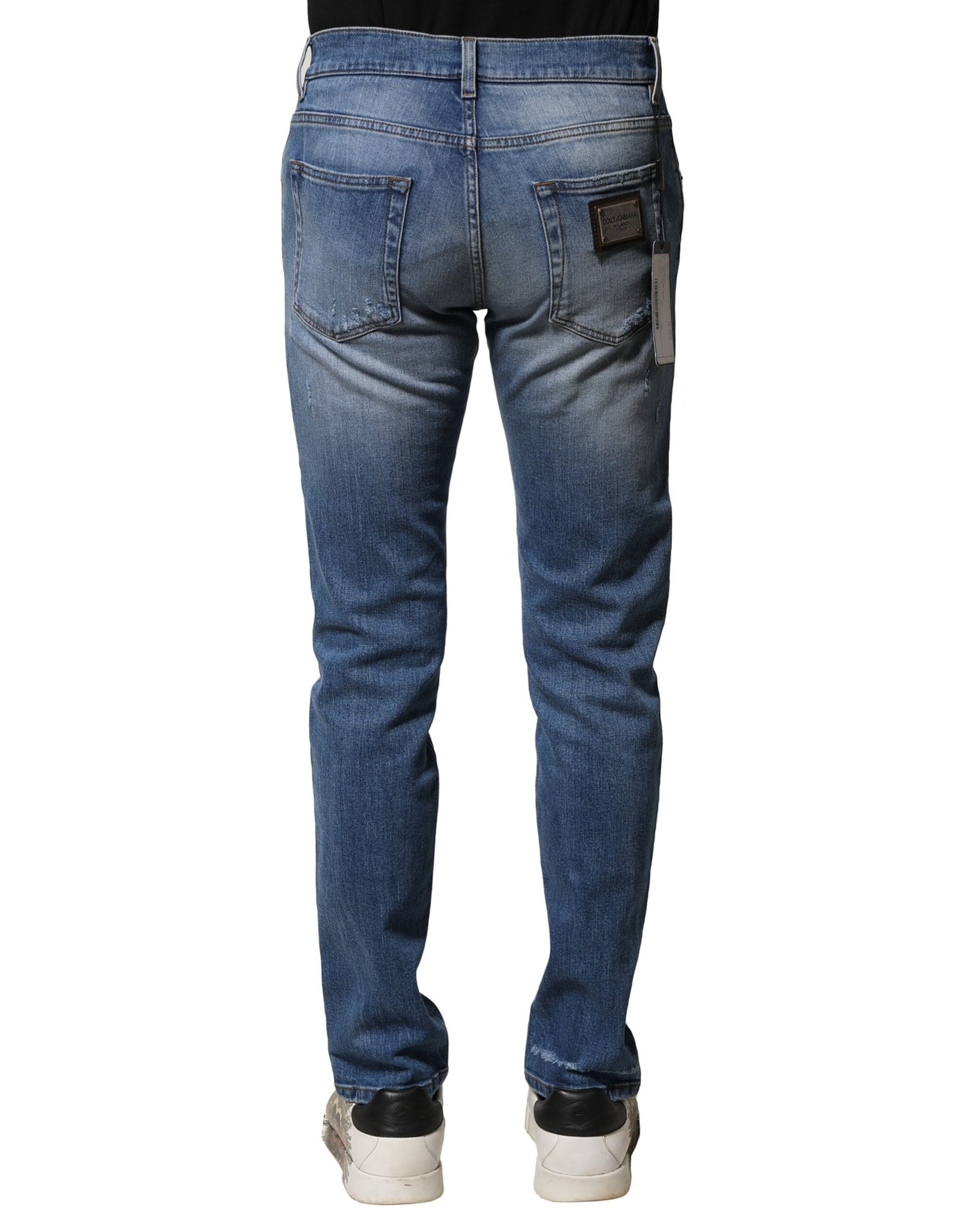 Dolce & Gabbana Blue Washed Cotton Skinny Men's Denim Jeans