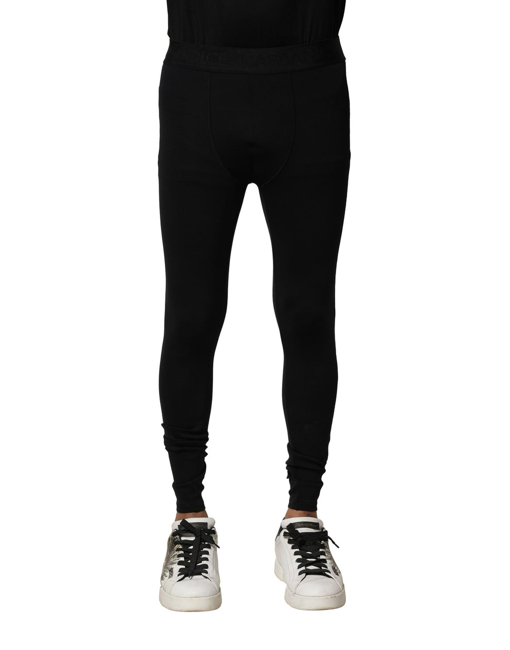 Dolce & Gabbana Black Nylon Stretch Logo Men's Leggings Pants