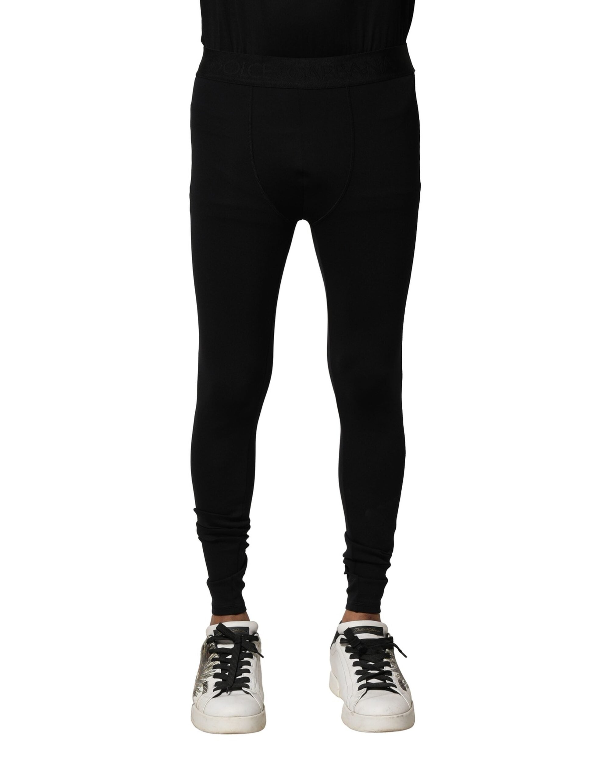 Dolce & Gabbana Black Nylon Stretch Logo Men's Leggings Pants