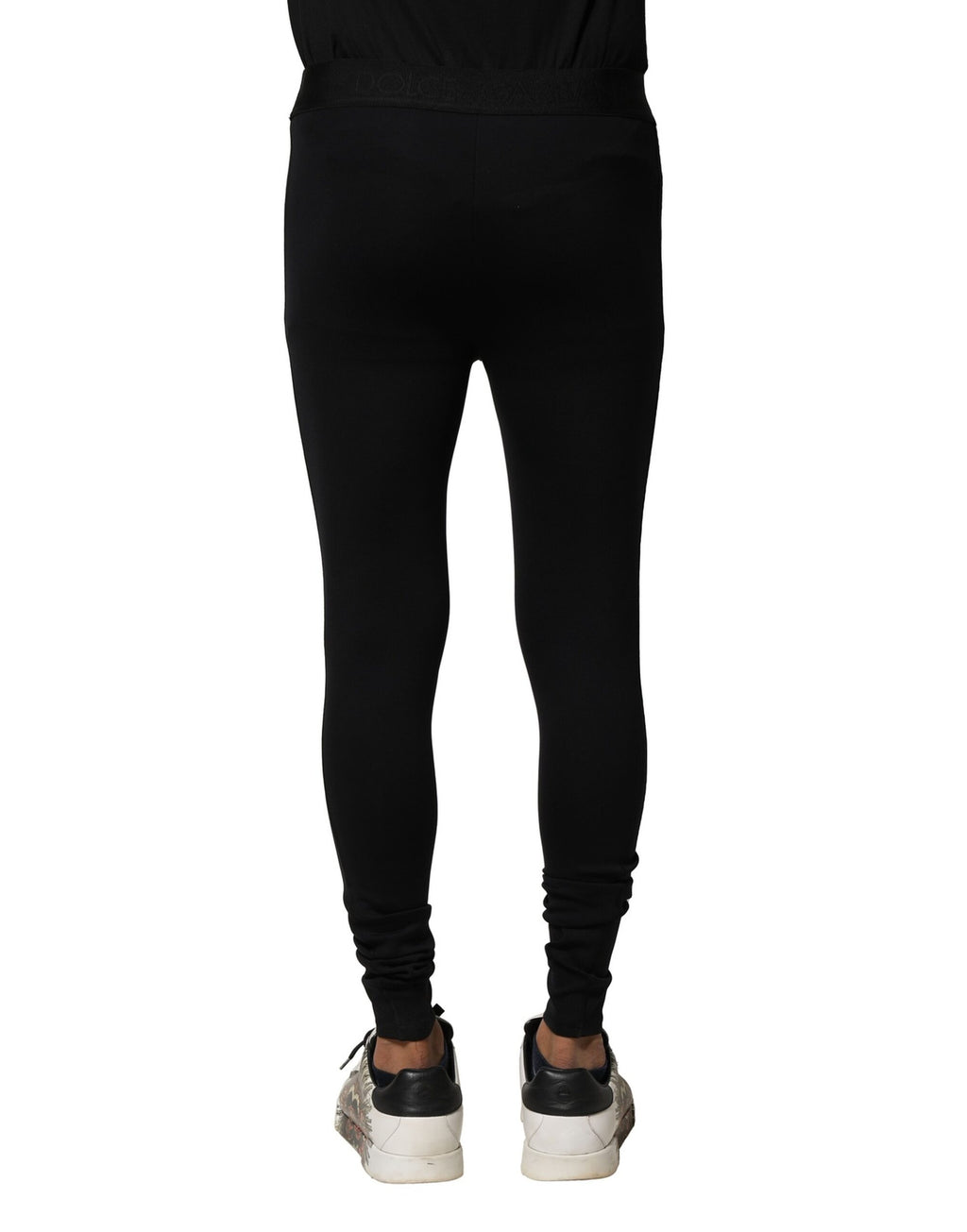 Dolce & Gabbana Black Nylon Stretch Logo Men's Leggings Pants