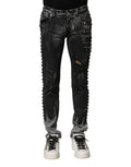 Dolce & Gabbana Schwarze, gewaschene, verzierte Skinny Denim Jeans