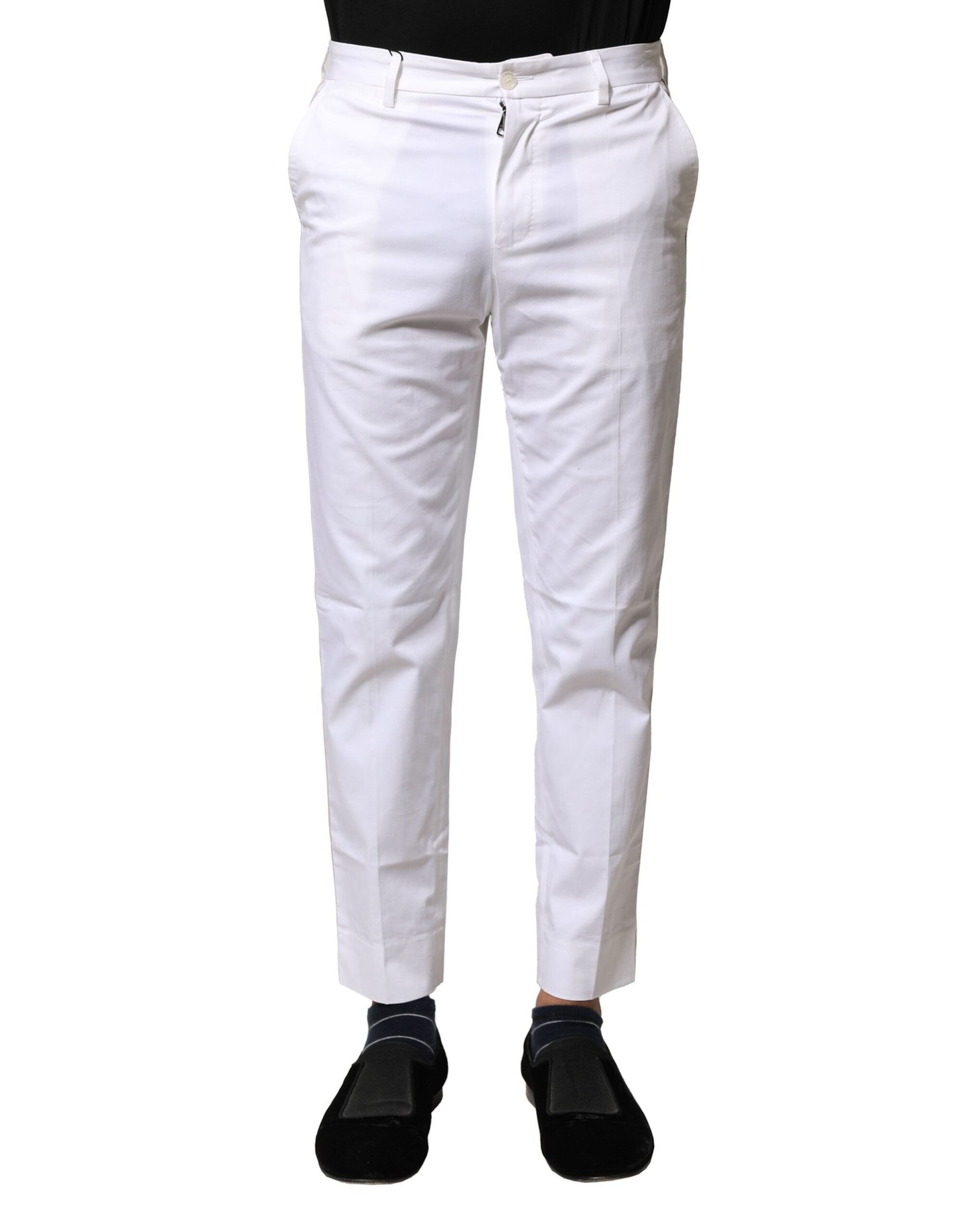 Dolce & Gabbana White Cotton Straight Logo Men's Trousers