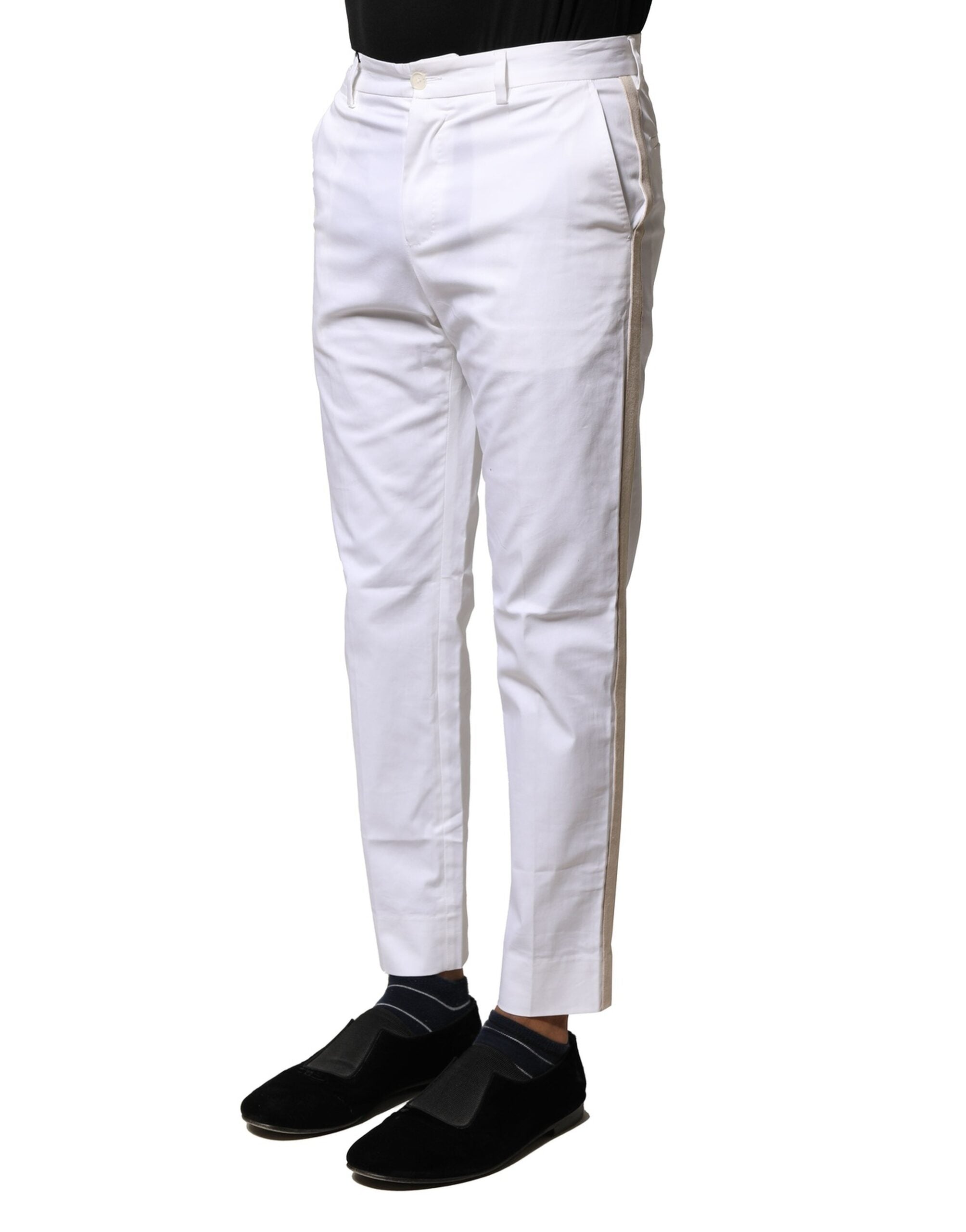 Dolce & Gabbana White Cotton Straight Logo Men's Trousers