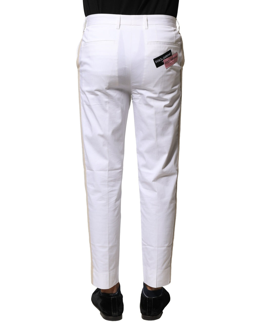 Dolce & Gabbana White Cotton Straight Logo Men's Trousers
