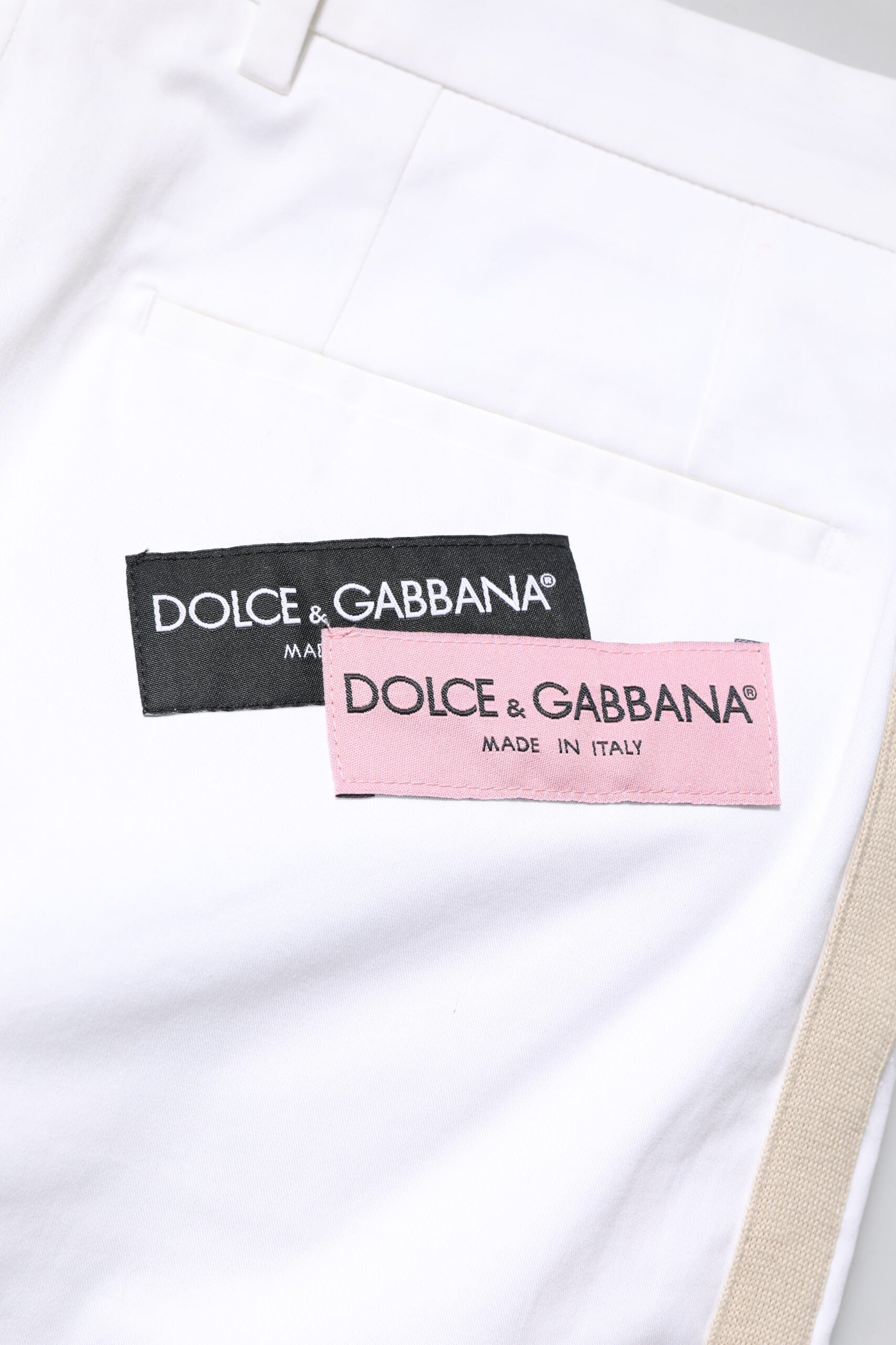 Dolce & Gabbana White Cotton Straight Logo Men's Trousers
