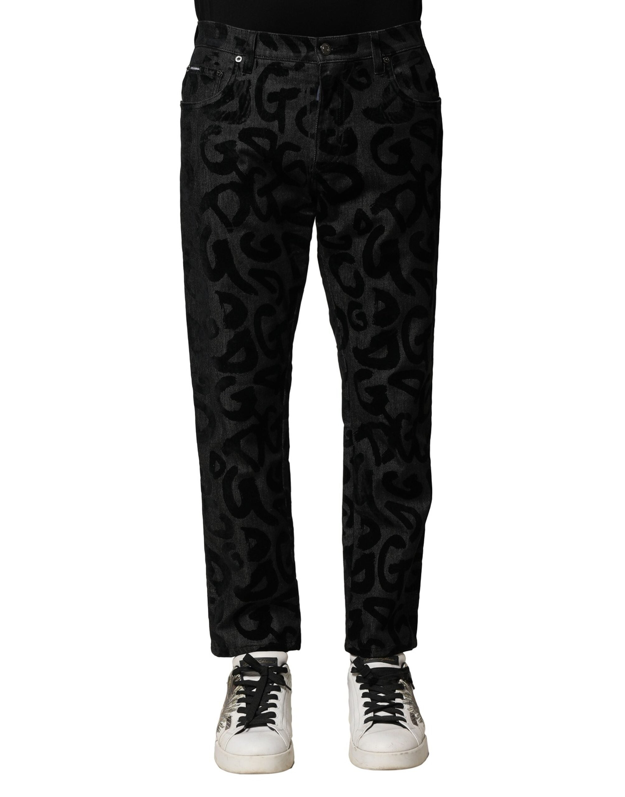 Dolce & Gabbana Grey Cotton DG Logo Straight Men's Denim Jeans